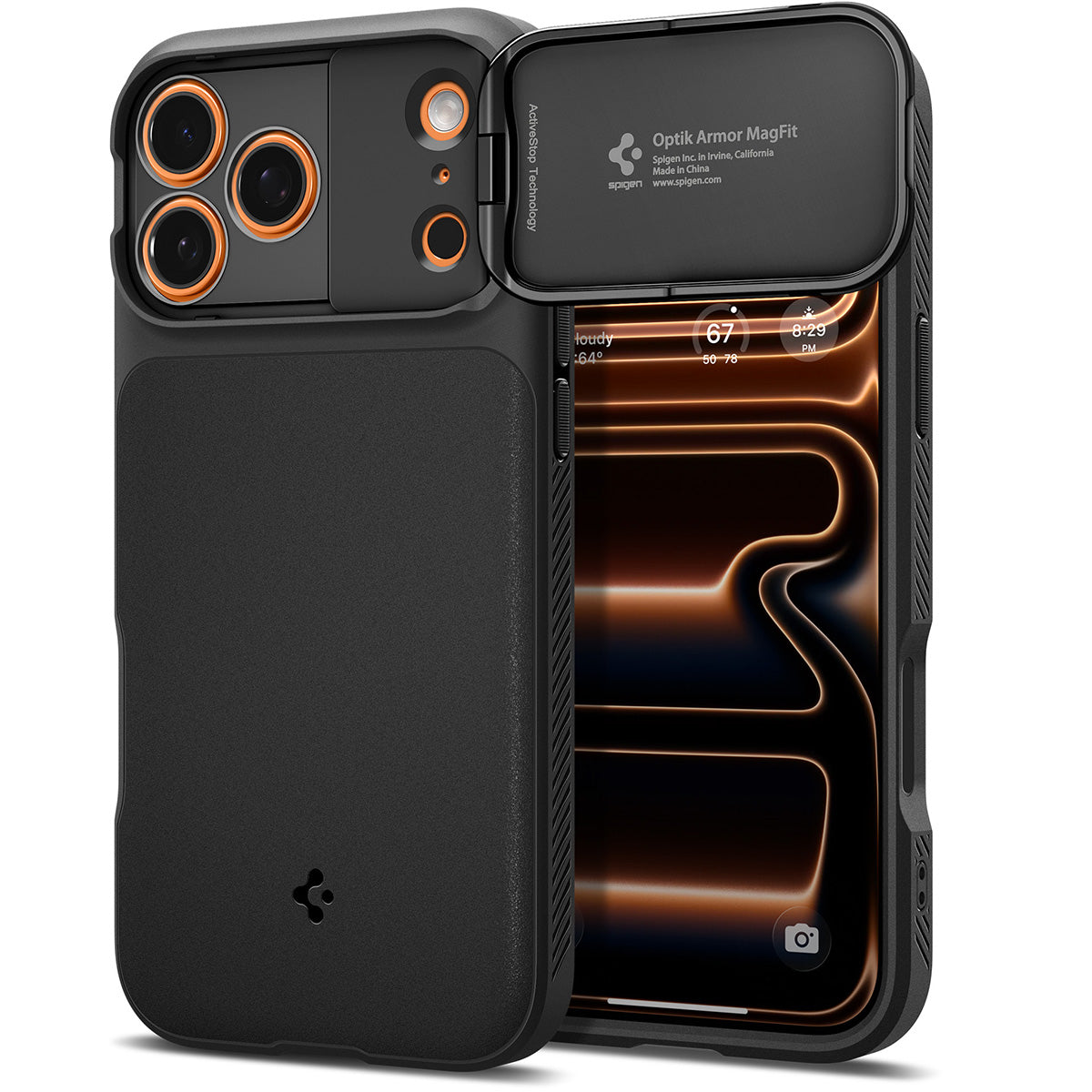 Handyhülle für iPhone 17 Pro Max, Spigen Optik Armor Mag mit MagSafe, Schwarz