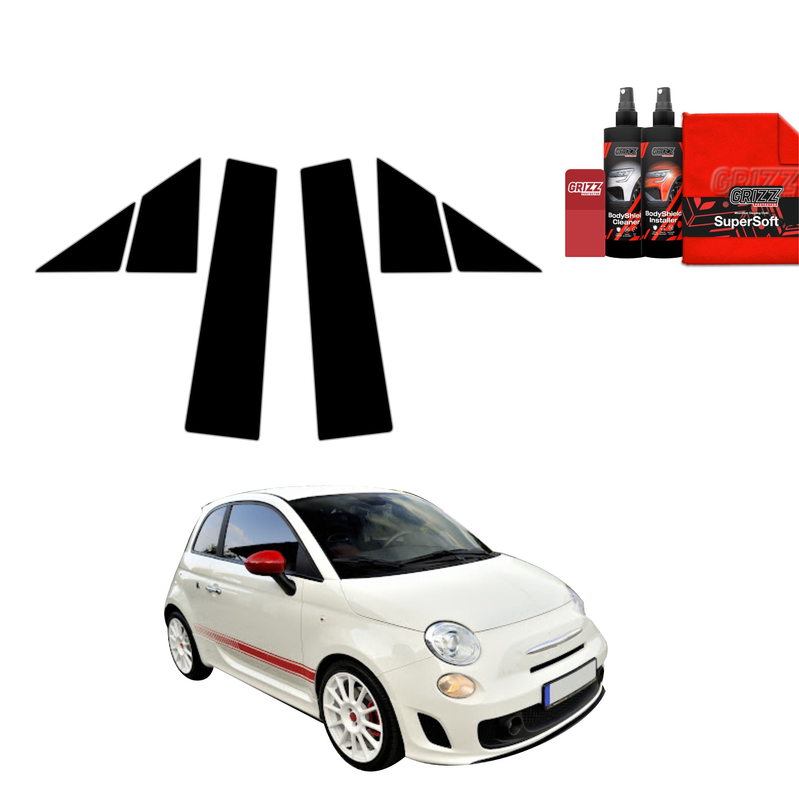 6in1 Schwarze Grizz Protector schutzfolie für A-B-Säule - Abarth 500 (2016-2023)