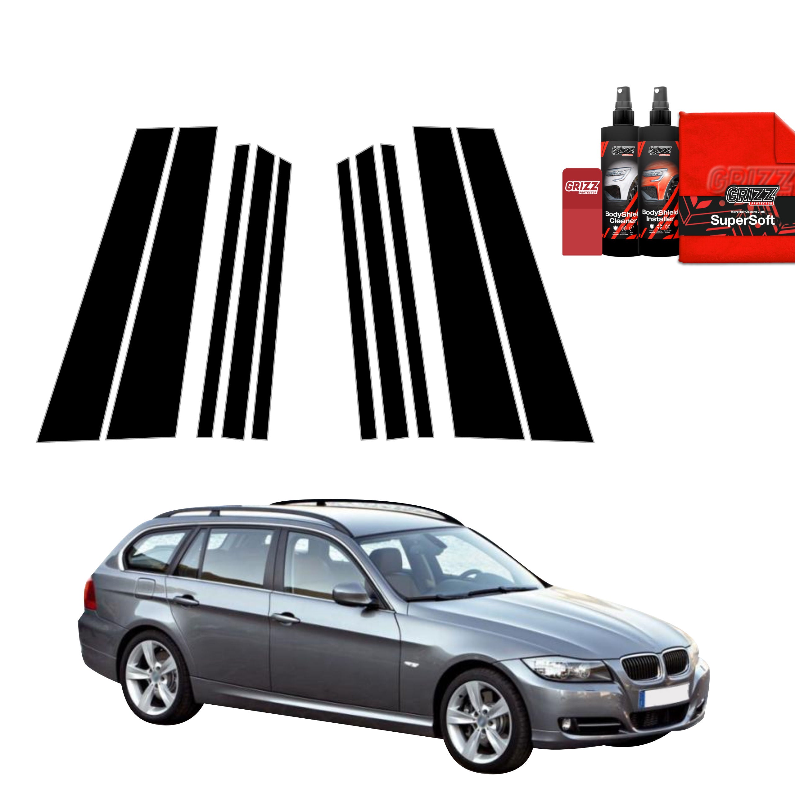 10in1 Schwarze Grizz Protector schutzfolie für B-C-Säule - BMW 3 E91 Kombi Pre-LCI (2004-2008)