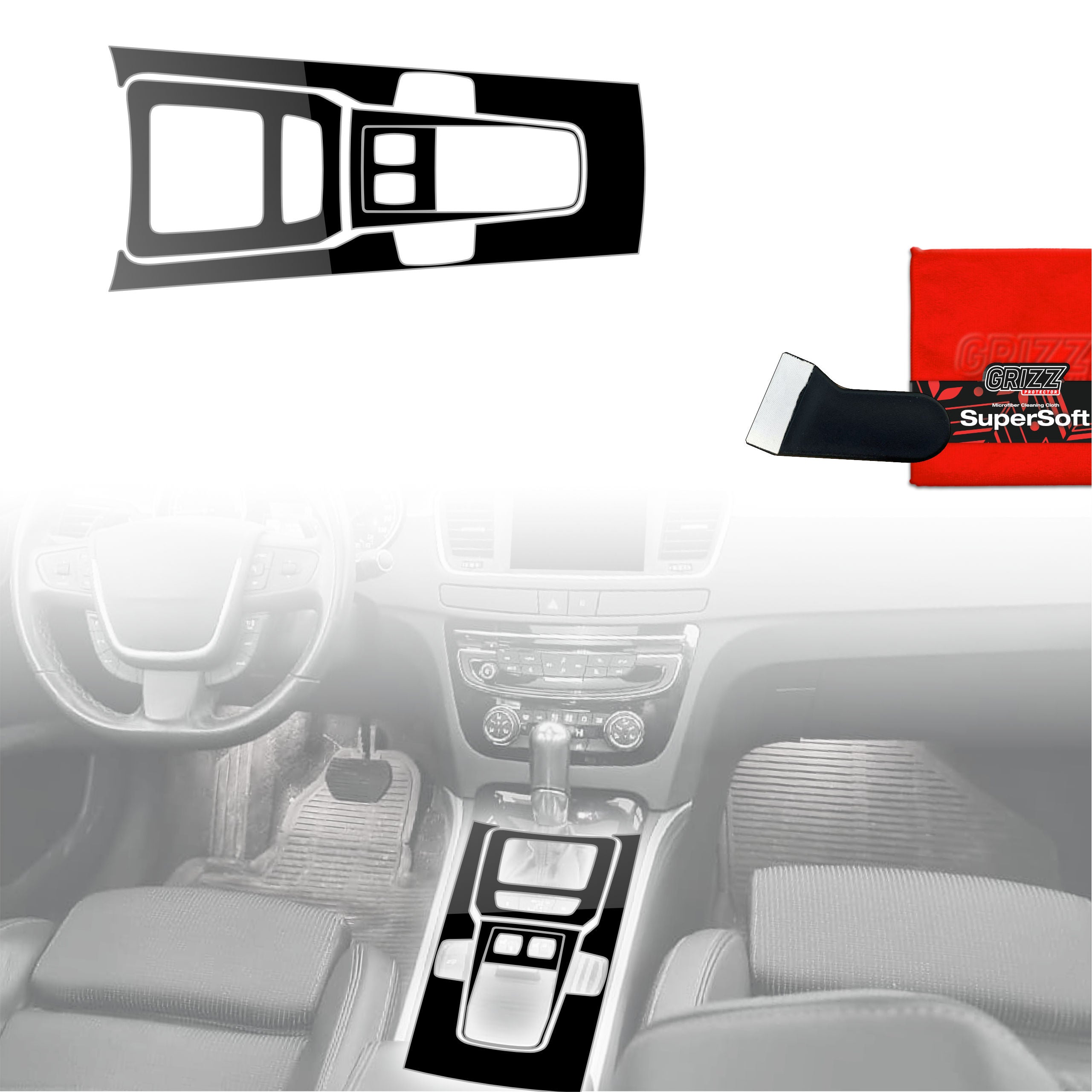 4in1 Schutzfolien Grizz Protector für Mittelkonsole - Peugeot 508 Manual (2010-2018) Schwarz Glanz