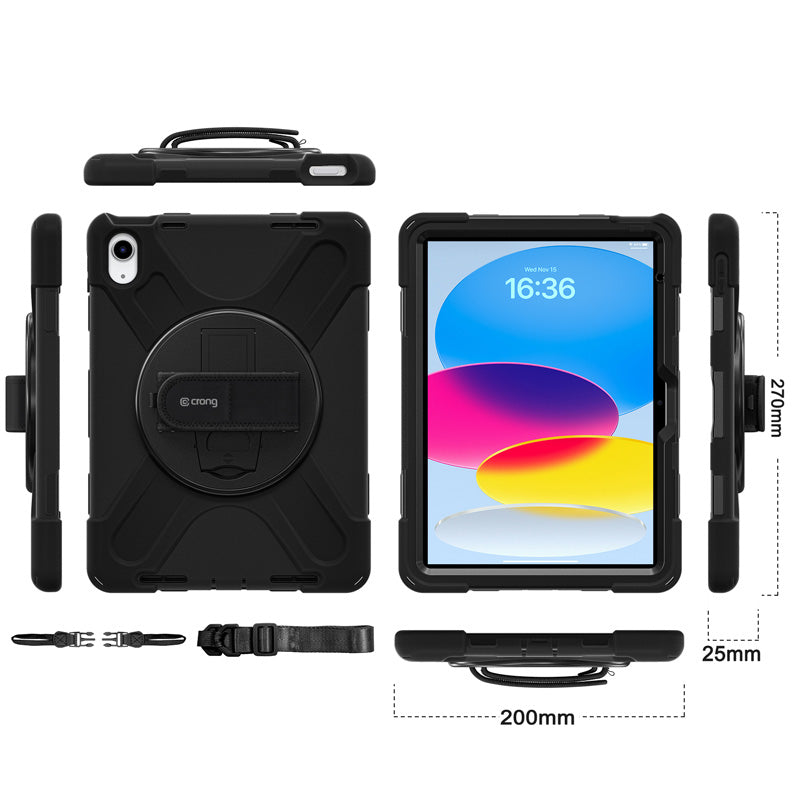 Hülle mit Schulterriemen für iPad Air 11'' A16 2025 / 10.9 2022, Crong Defender Plus, schwarz