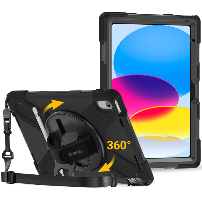 Hülle mit Schulterriemen für iPad Air 11'' A16 2025 / 10.9 2022, Crong Defender Plus, schwarz
