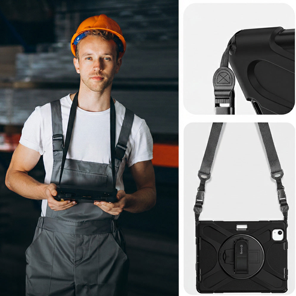Hülle mit Schulterriemen für iPad Air 11'' A16 2025 / 10.9 2022, Crong Defender Plus, schwarz
