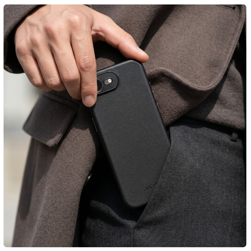 Handyhülle YAXO Leather Gear Slim Case MagSafe für iPhone 17e, schwarz (3/12)