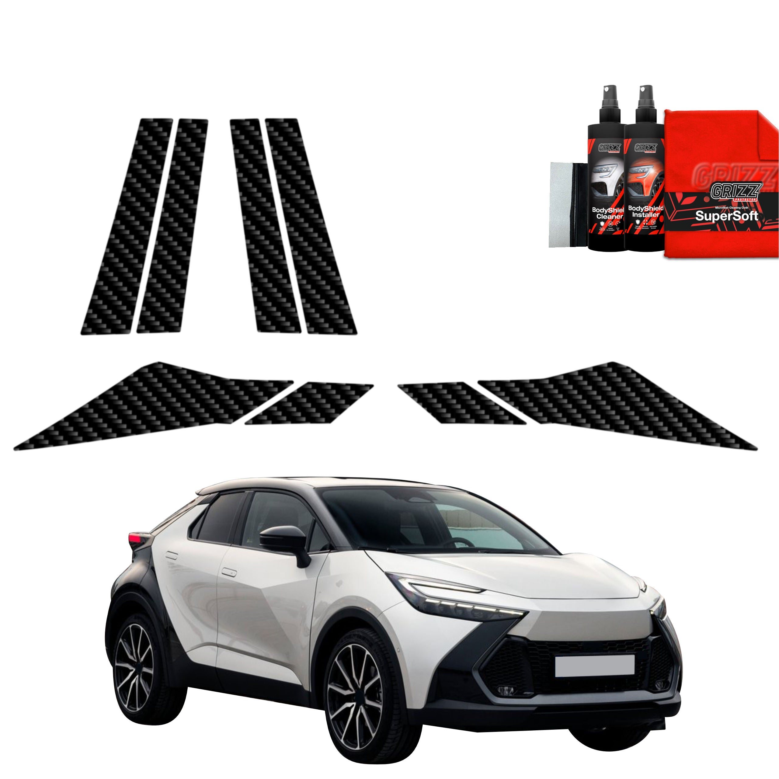 8in1 Kohlenstoff Schutzfolie Grizz Protector für B-C-Säule - Toyota C-HR (2023-2026)