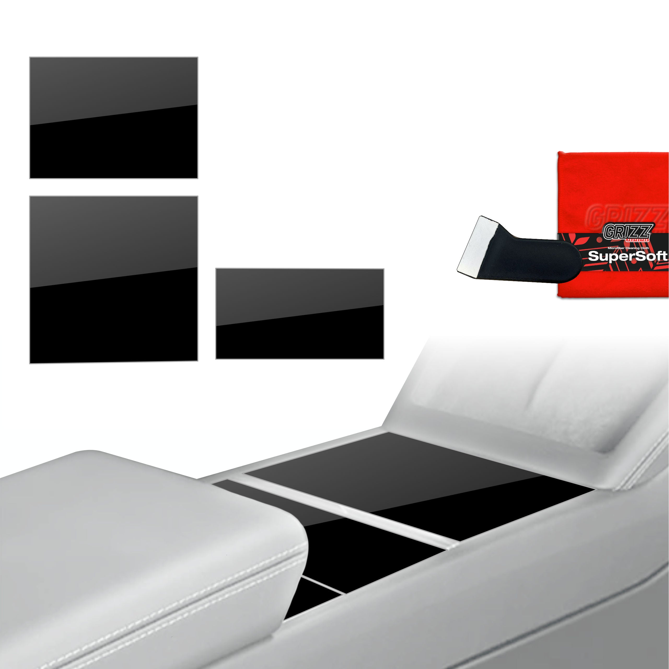 3in1 Schutzfolien Grizz Protector für Mittelkonsole - Tesla Model 3 Highland (2024-2026) Schwarz Glanz