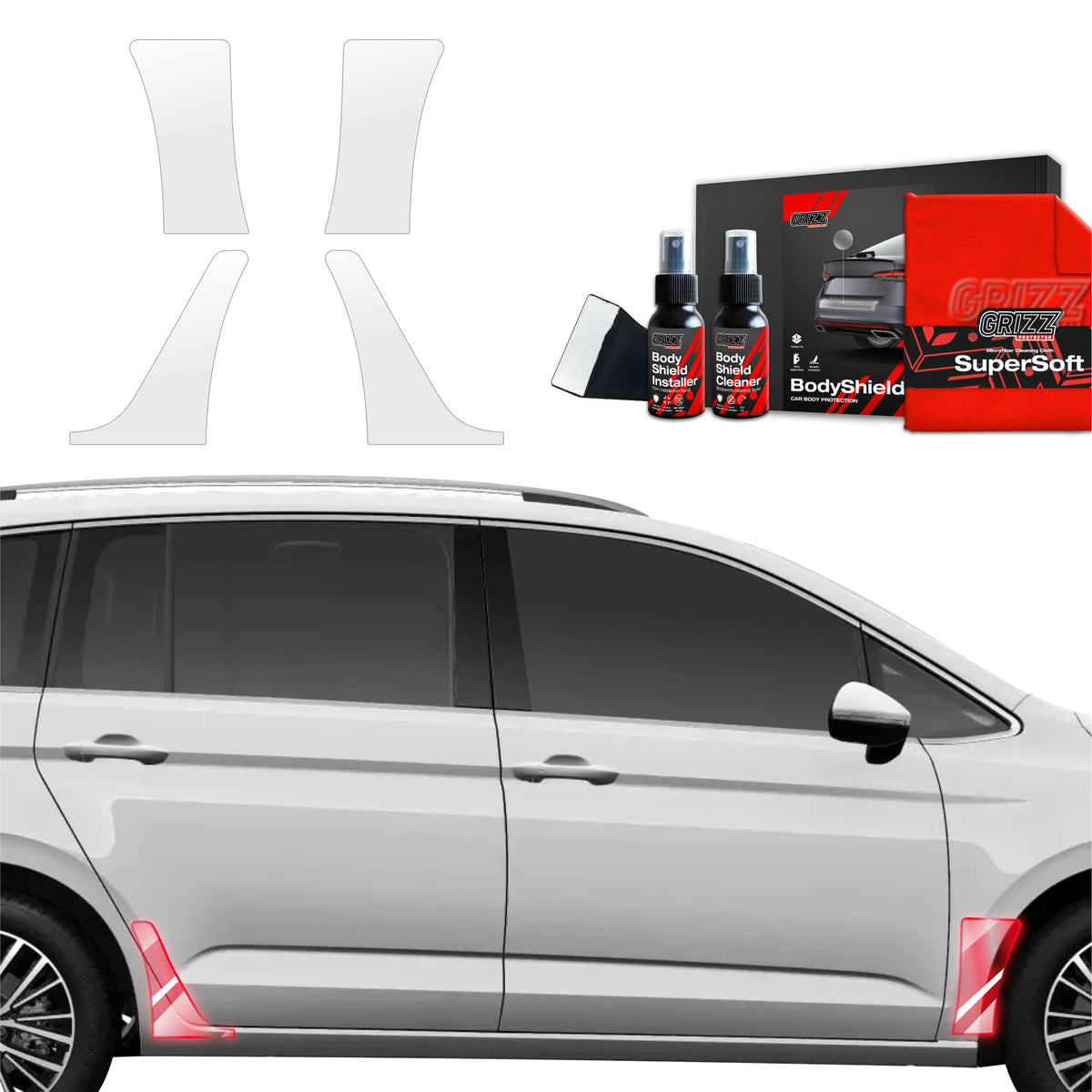 4in1 Schutzfolie Grizz Protector für hinteren & vorderen Seitenschweller - Volkswagen VW Touran (2024-2026)