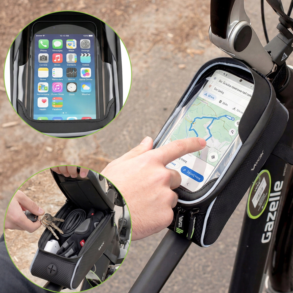 Fahrradtasche für den Rahmen mit Handyfach, Vayox VA0450 1.2L, Schwarz