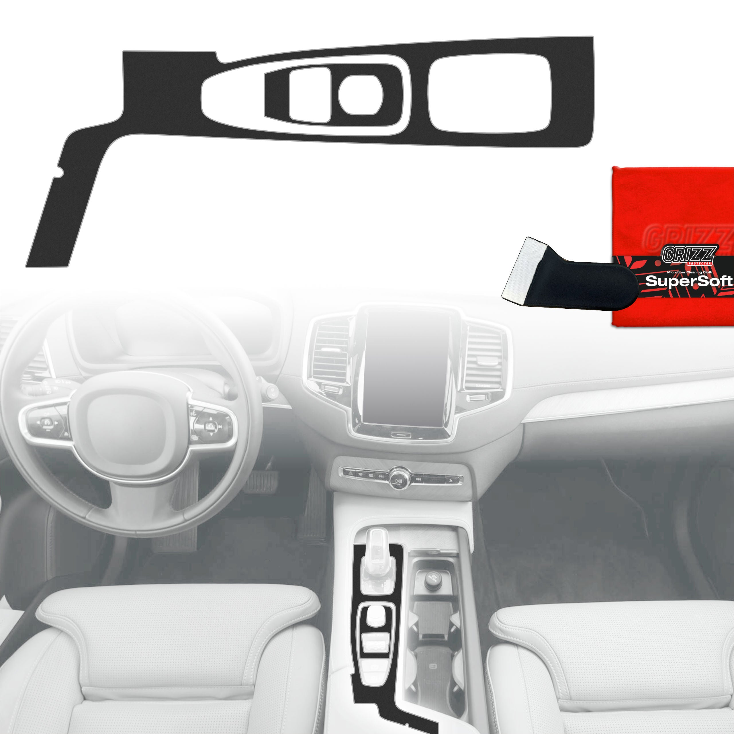 2in1 Schutzfolien Grizz Protector für Mittelkonsole - Volvo XC90 B6 Drive Mode (2020-2021) Schwarz Matt Antifingerprint