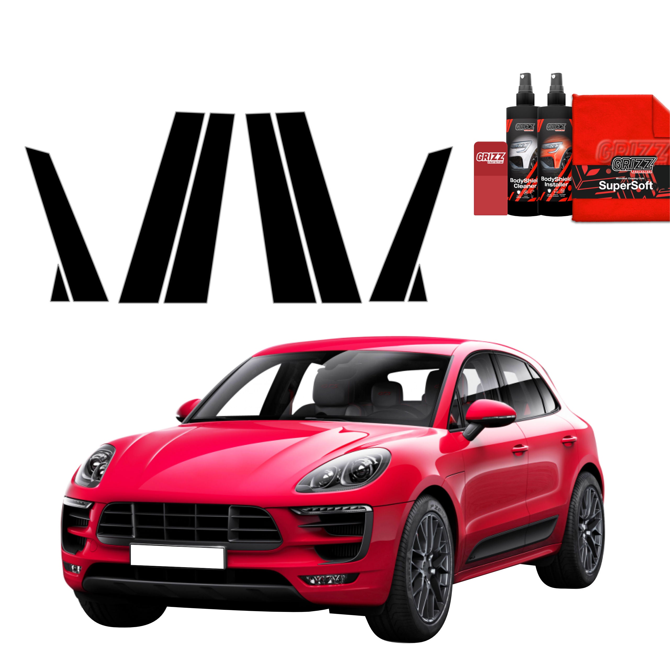 8in1 Schwarze Grizz Protector schutzfolie für B-C-Säule - Porsche Macan GTS (2021-2024)