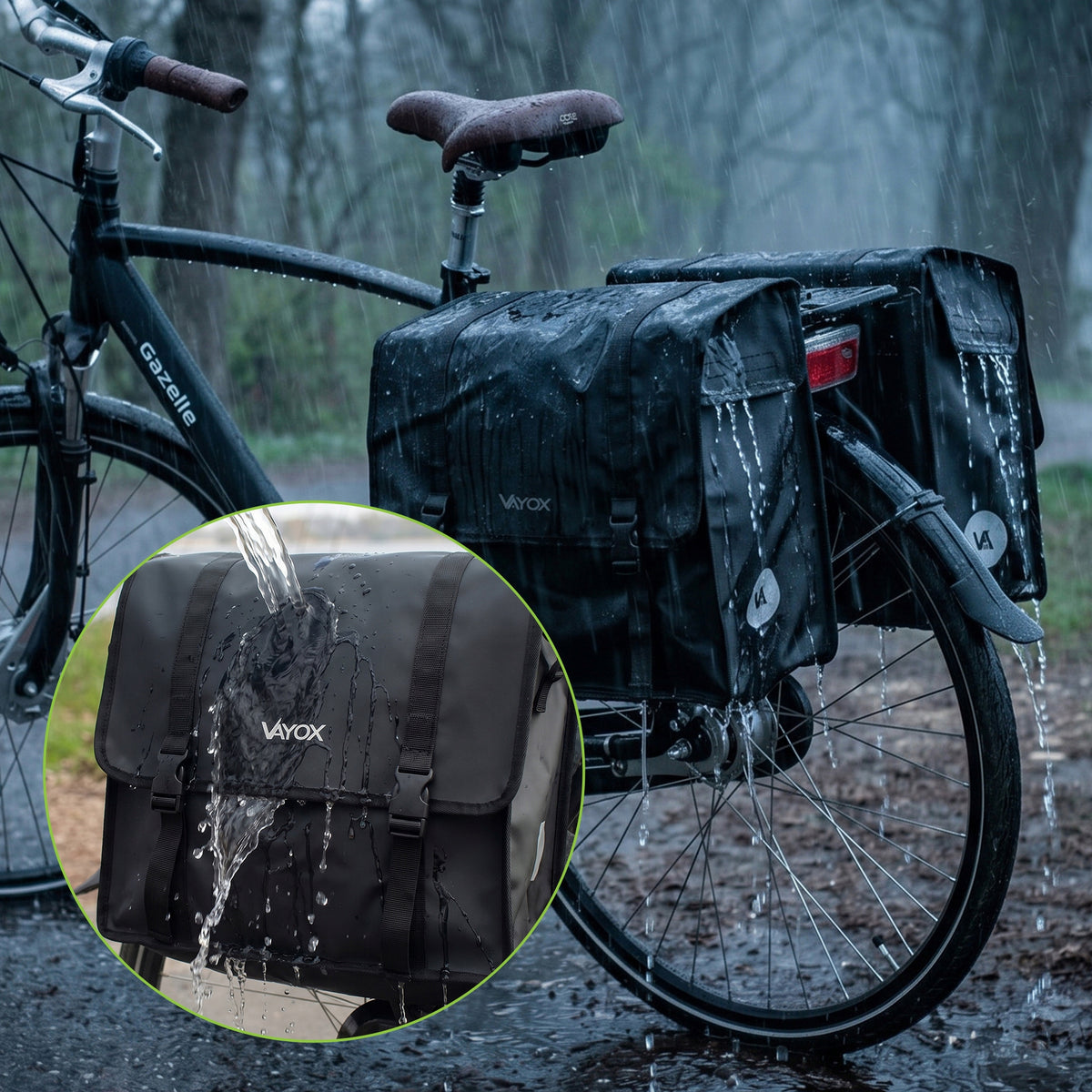 Fahrradtasche für den Gepäckträger, doppelt mit Griff, Vayox VA0446 40L, Schwarz