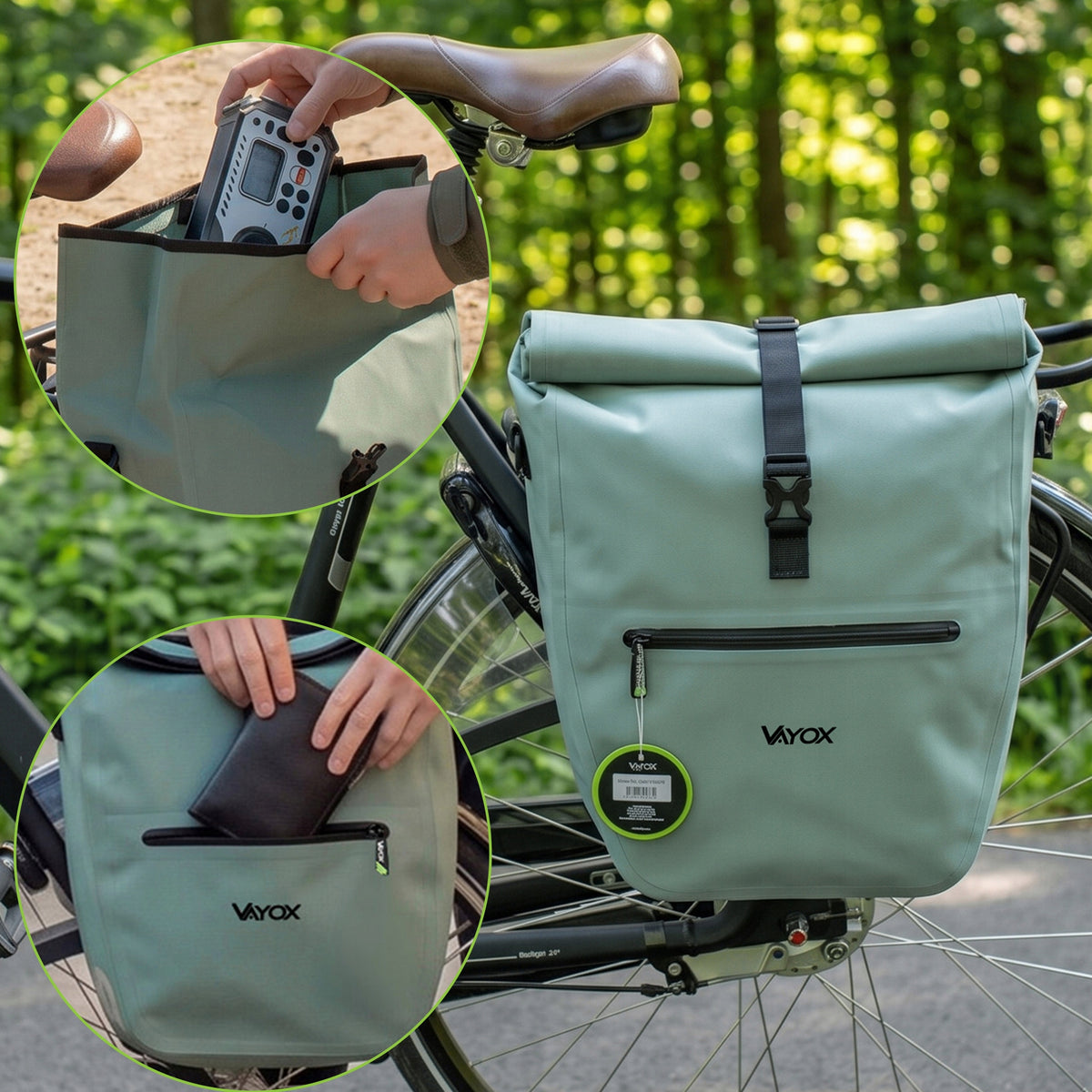 Fahrradtasche für den Gepäckträger, Vayox VA0445M 25L, Mintgrün