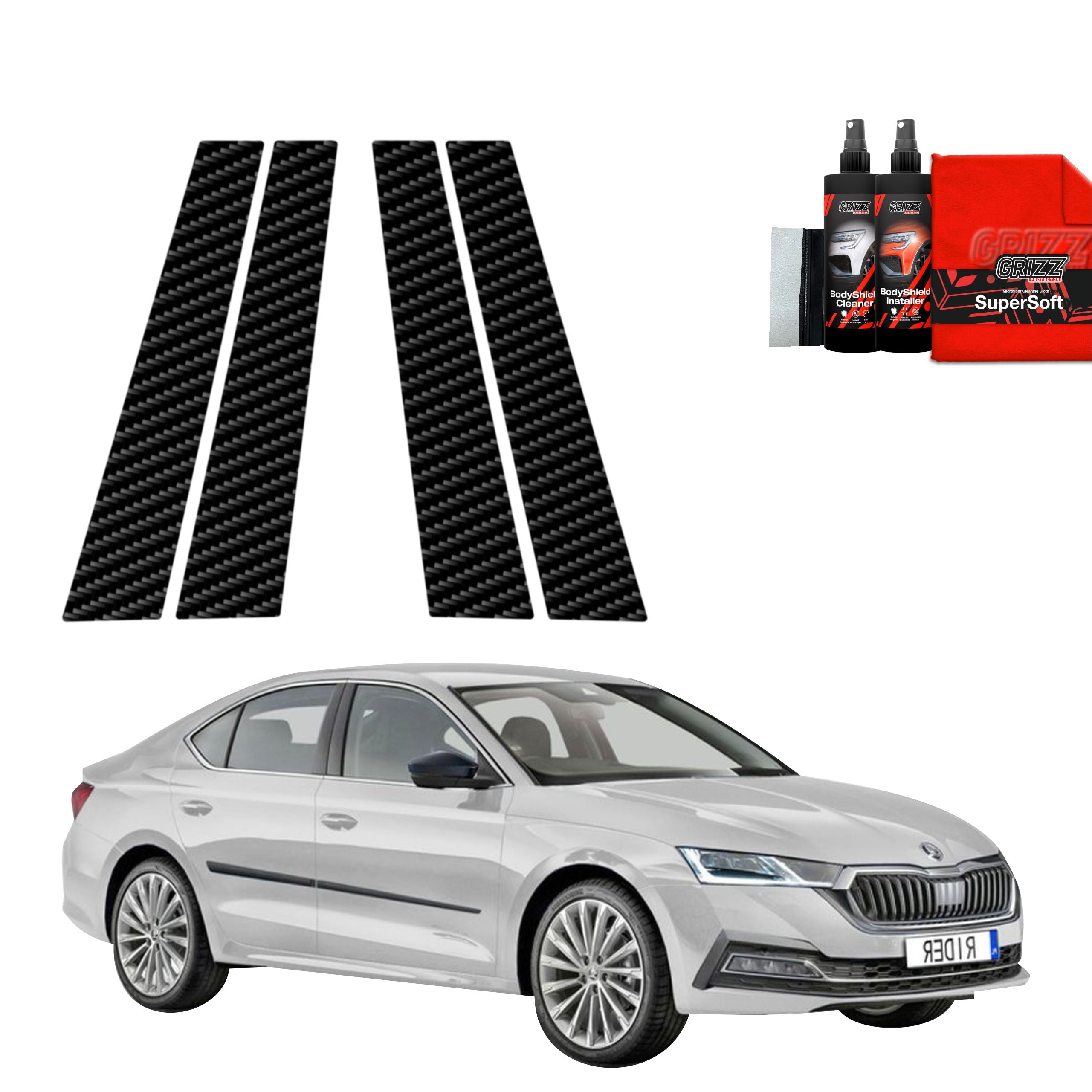 4in1 Kohlenstoff Schutzfolie Grizz Protector für B-C-Säule - Skoda Octavia 4 Hatchback (2019-2024)