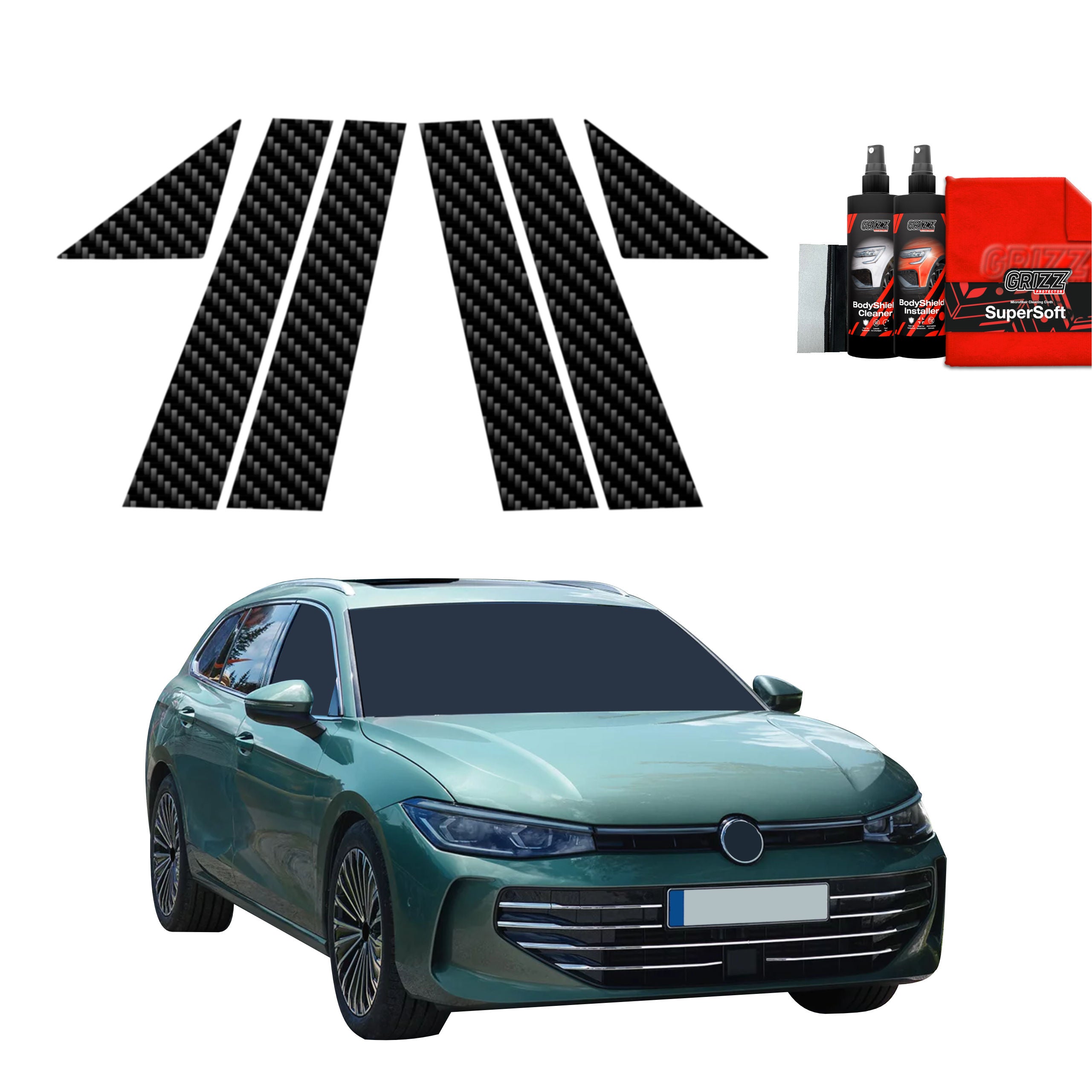 6in1 Kohlenstoff Schutzfolie Grizz Protector für A-B-Säule - Volkswagen VW Passat B9 (2024-2026)