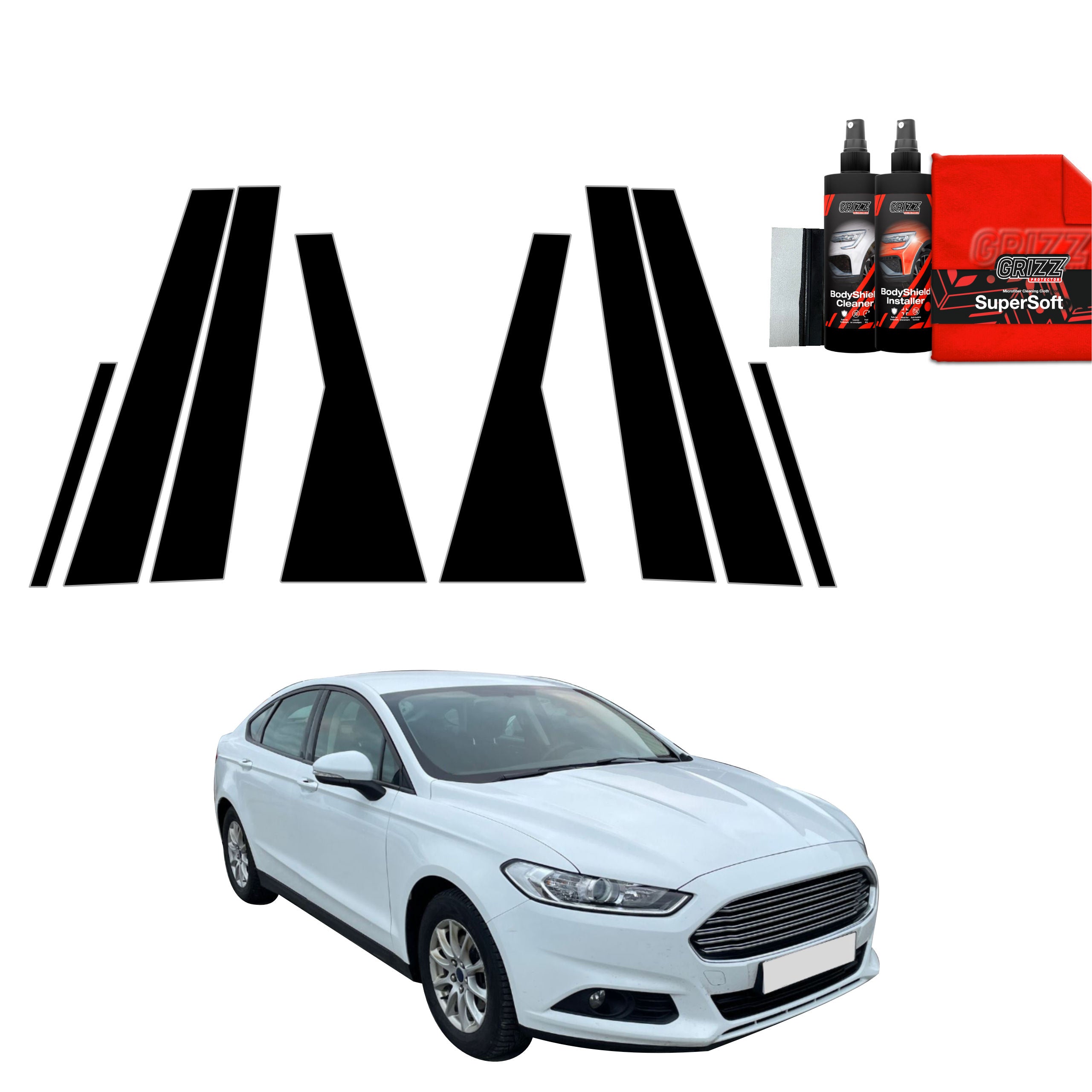 8in1 Schwarze Grizz Protector schutzfolie für B-C-Säule - Ford Mondeo Mk5 Sedan (2014-2019)