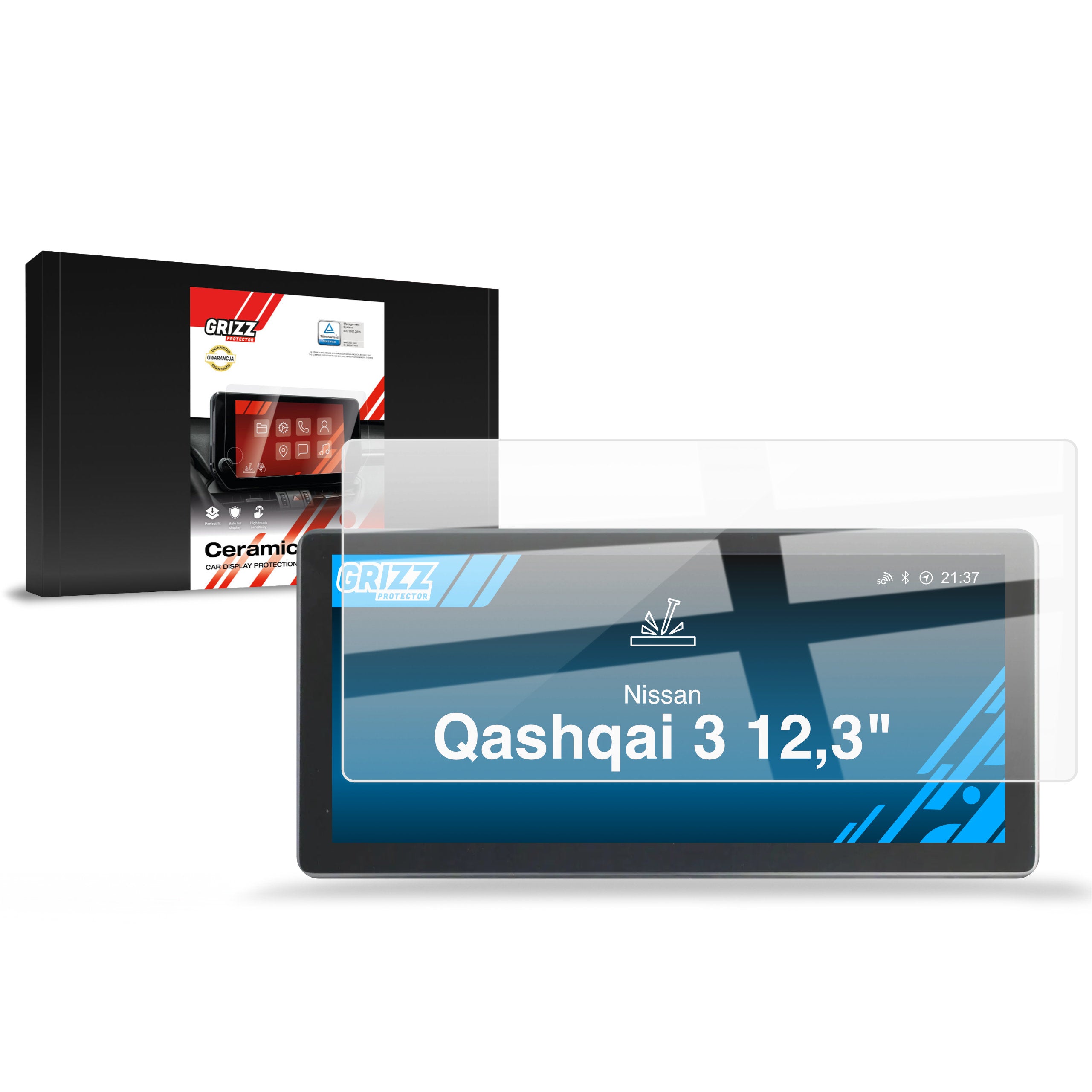 Keramische Autodisplayfolie für Nissan Qashqai 3 12,3" (2021-2025), Grizz Protector