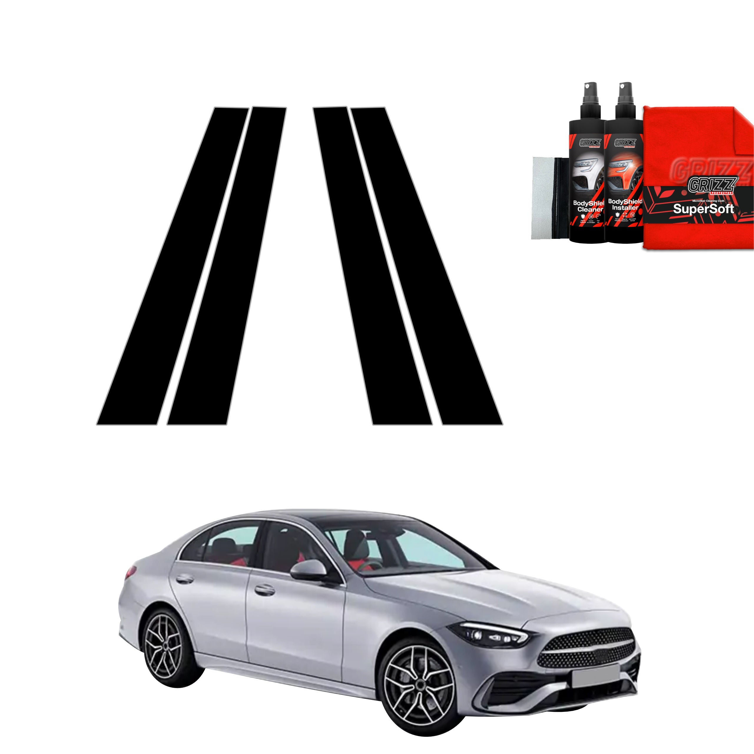 4in1 Schwarze Grizz Protector schutzfolie für B-Säule - Mercedes C Klasse (2021-2026)