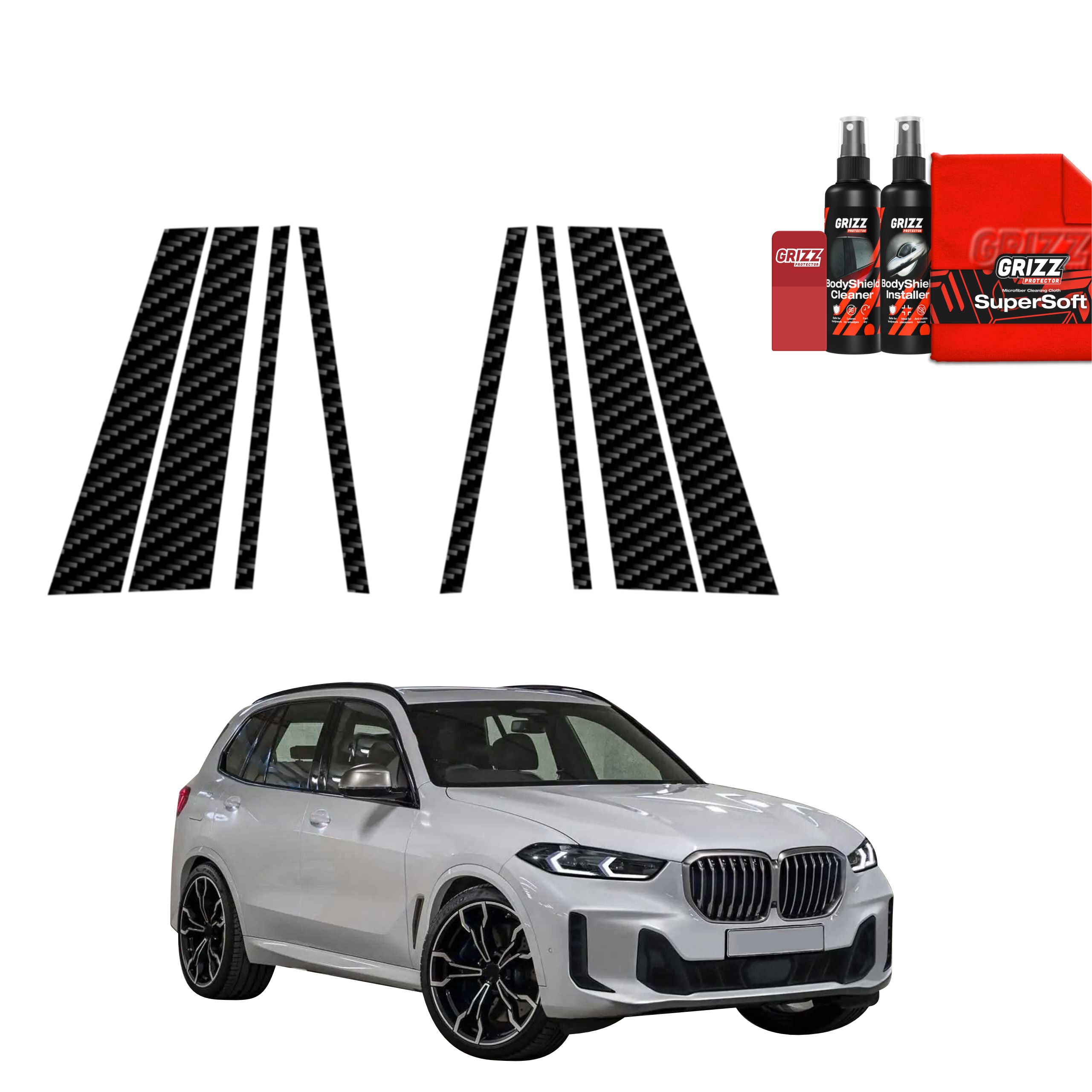 8in1 Kohlenstoff Schutzfolie Grizz Protector für B-C-Säule - BMW X5 G05 (2023-2026)