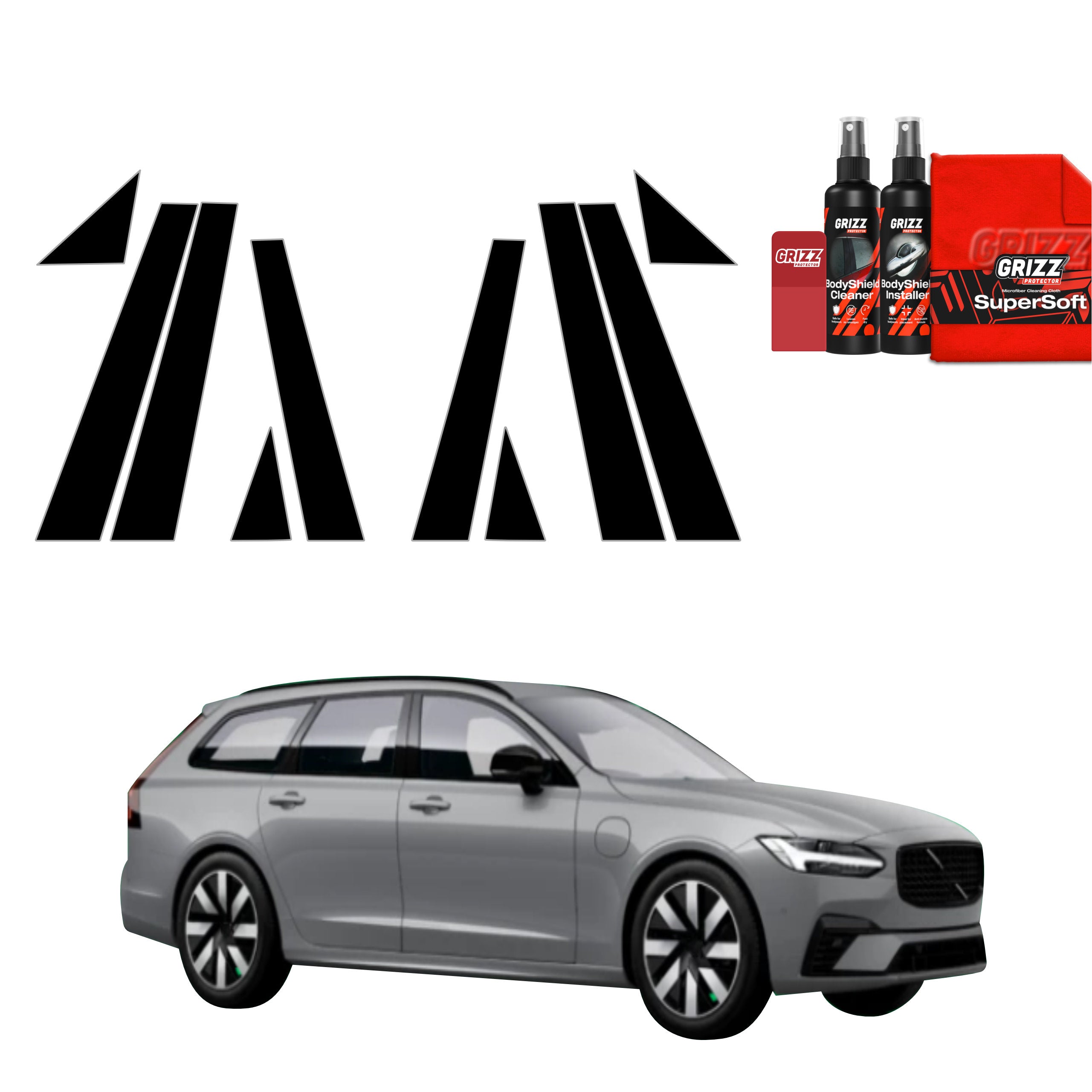 10in1 Schwarze Schutzfolie Grizz Protector für B-C-Säule - Volvo V90 (2021-2026)