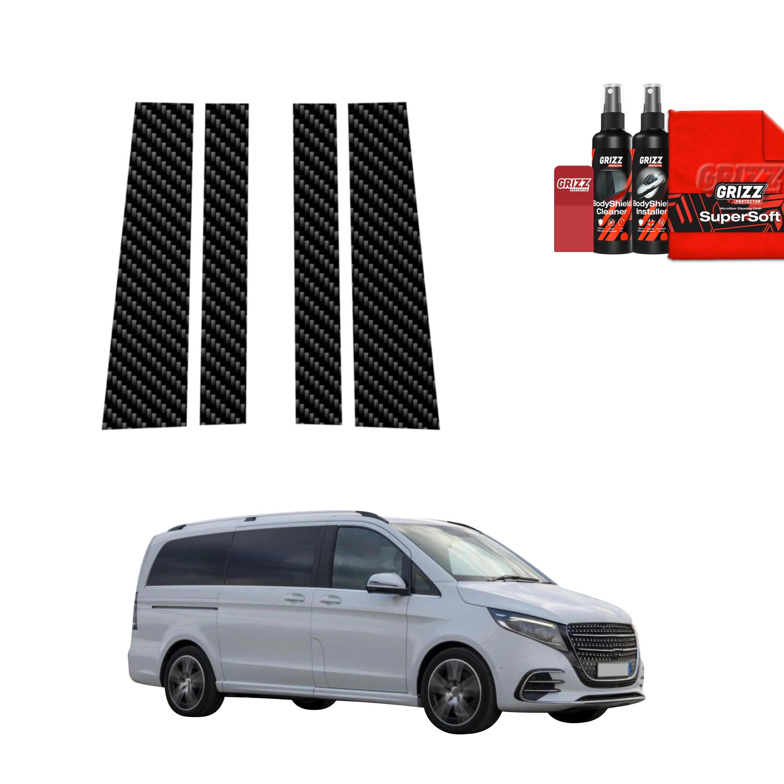 4in1 Kohlenstoff Schutzfolie Grizz Protector für B-C-Säule - Mercedes V Klasse (2025-2026)