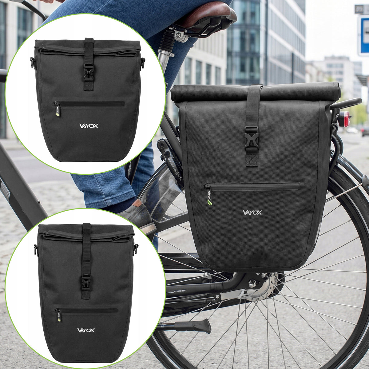 Fahrradtasche für den Gepäckträger, Vayox VA0445B 25L, Schwarz
