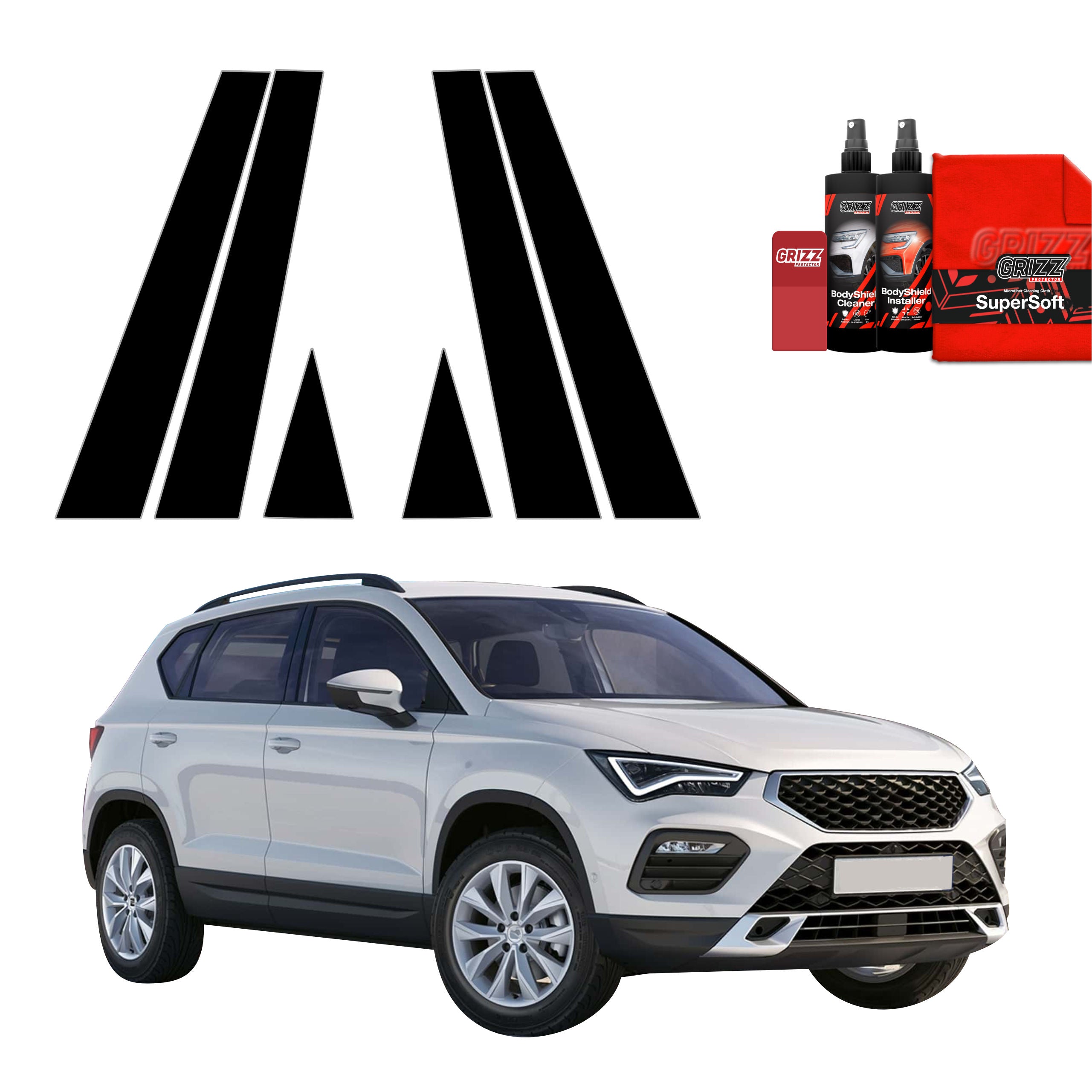 6in1 Schwarze Grizz Protector schutzfolie für B-C-Säule - Seat Ateca (2020-2026)