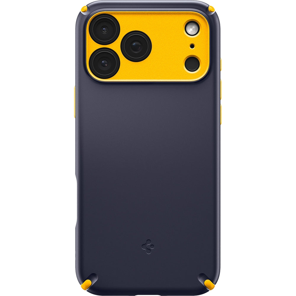 Handyhülle für iPhone 17 Pro Max, Spigen Nano Pop Hybrid Mag mit MagSafe, Dunkelblau-Gelb