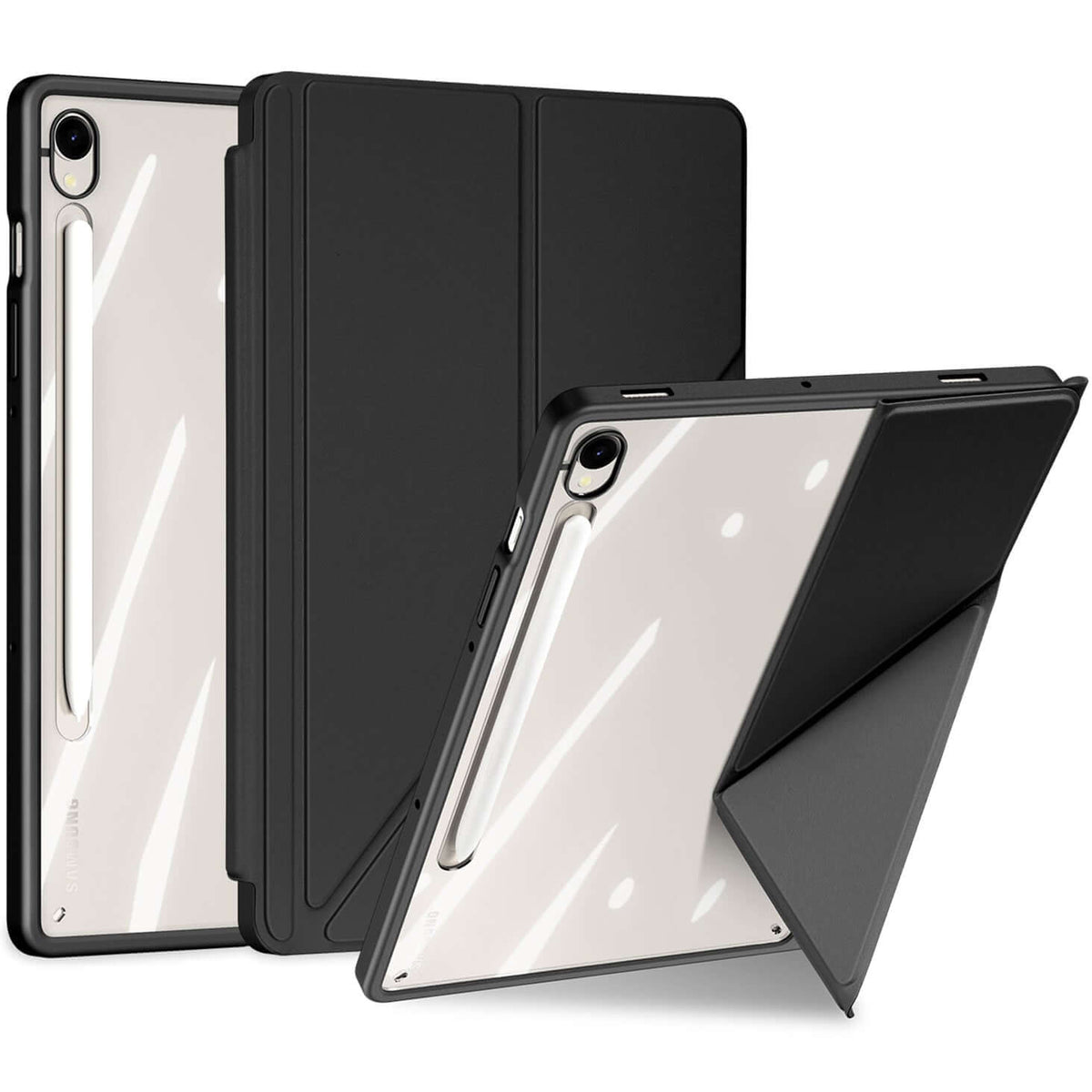 Handyhülle mit Klappe für Galaxy Tab S10 FE / S10 Lite / S9 FE / S9, Dux Ducis Magi, Schwarz und Transparent