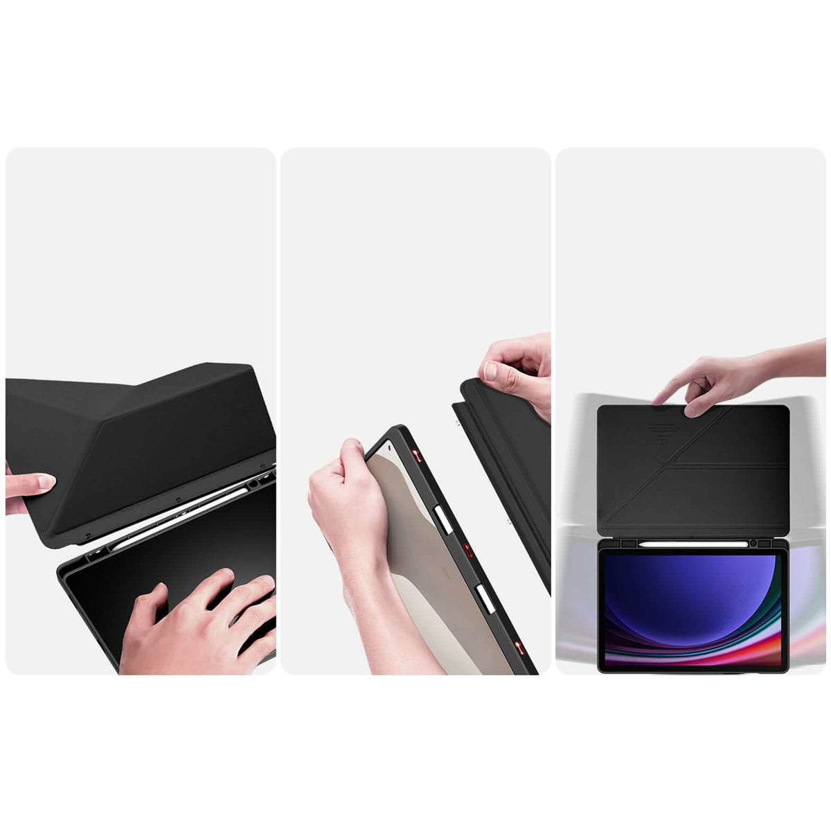 Handyhülle mit Klappe für Galaxy Tab S10 FE / S10 Lite / S9 FE / S9, Dux Ducis Magi, Schwarz und Transparent