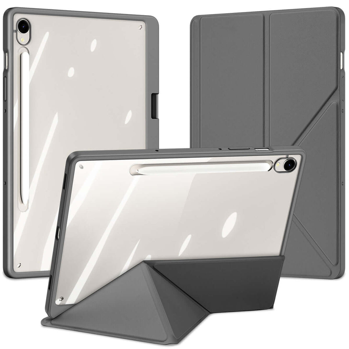 Schutzhülle mit Klappe für Galaxy Tab S10 FE / S9 FE / S9, Dux Ducis Magi, Transparent und Grau