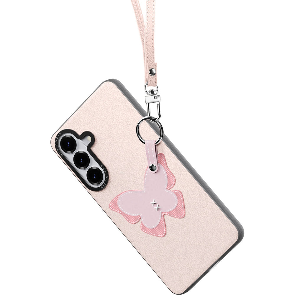 Handyhülle mit Trageband für Galaxy S26, Dux Ducis Luvy, Rosa mit Schmetterling