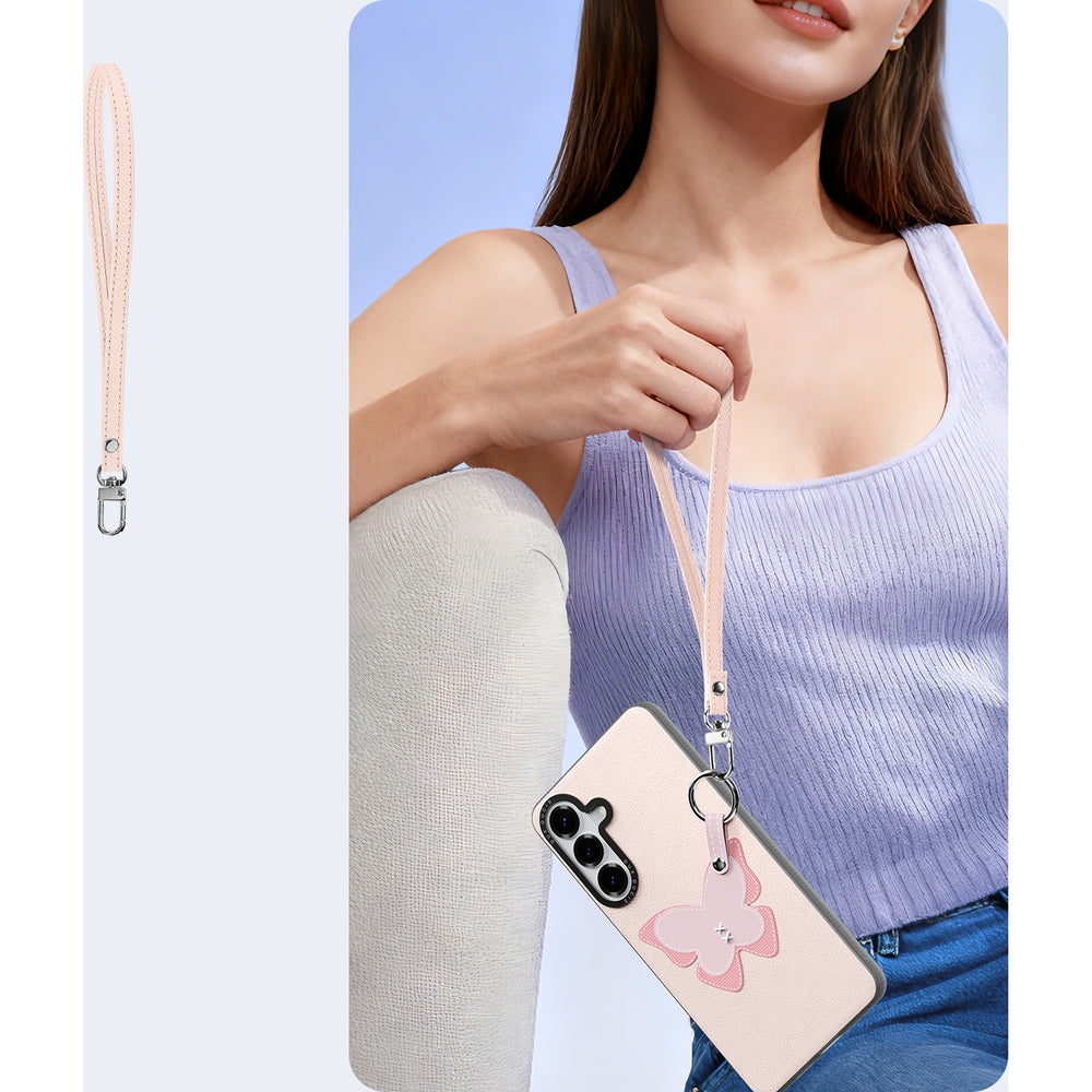 Handyhülle mit Trageband für Galaxy S26, Dux Ducis Luvy, Rosa mit Schmetterling