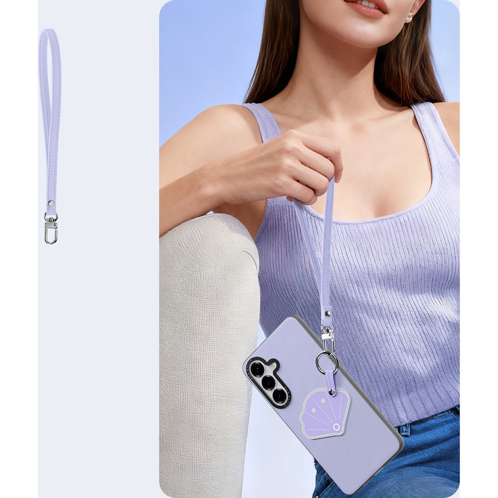 Handyhülle mit Trageband für Galaxy S26 Plus, Dux Ducis Luvy, Violett mit Muschel