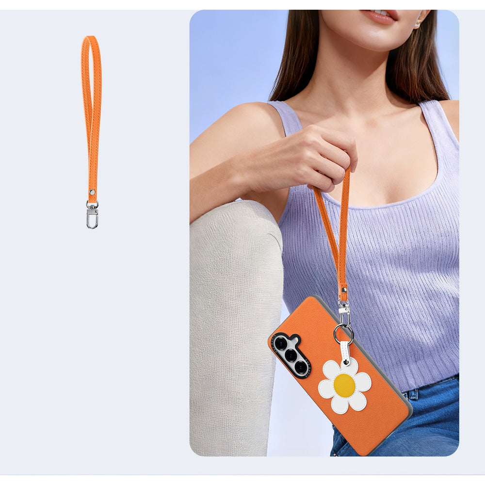 Handyhülle mit Trageband für Galaxy S26 Plus, Dux Ducis Luvy, Orange mit Gänseblümchen
