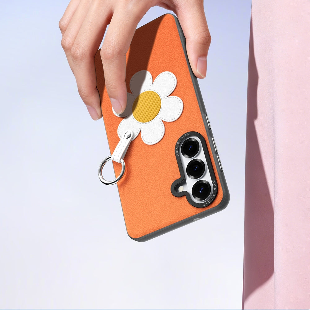 Handyhülle mit Trageband für Galaxy S26 Plus, Dux Ducis Luvy, Orange mit Gänseblümchen