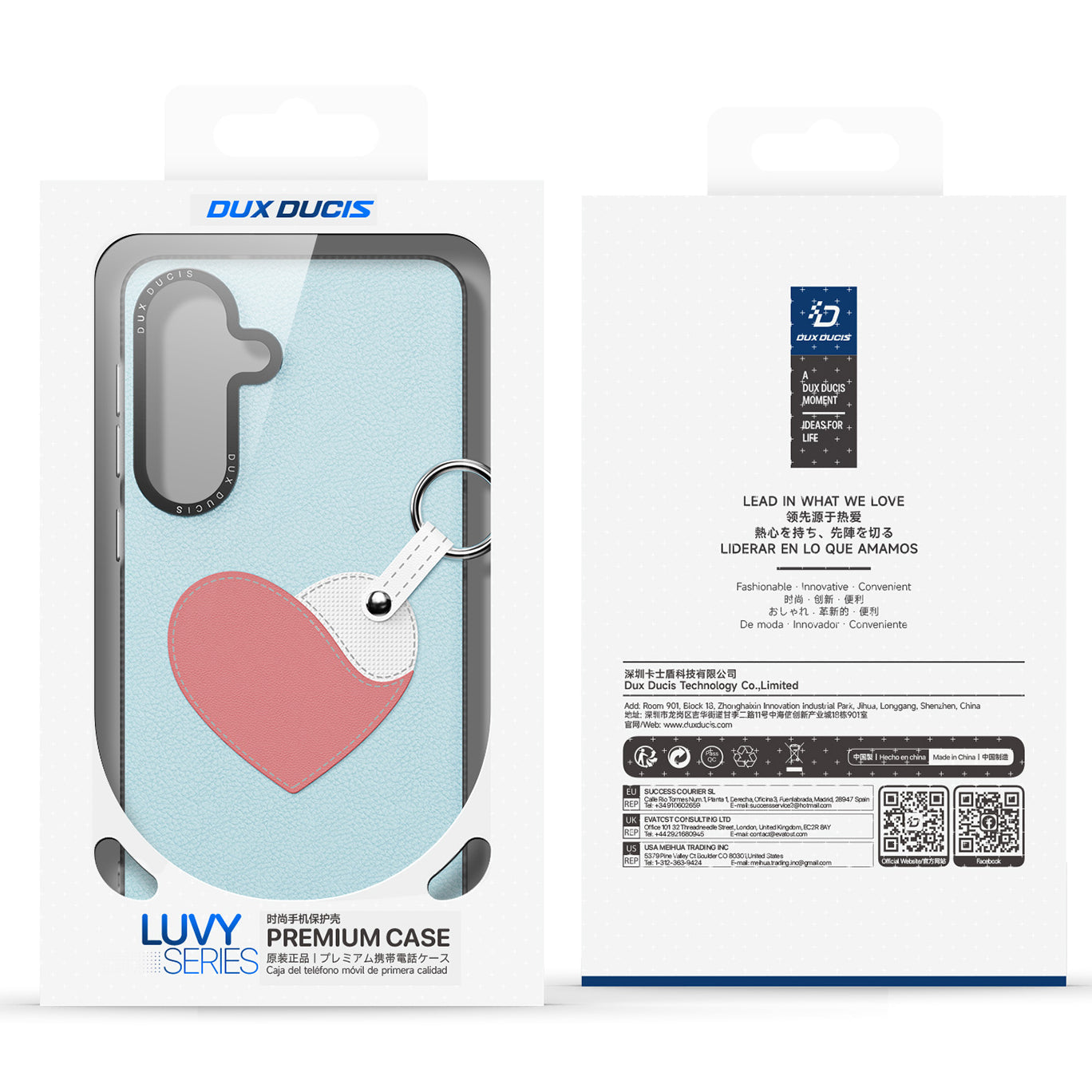Handyhülle mit Trageband für Galaxy S26, Dux Ducis Luvy, Blau mit Rosa Herz