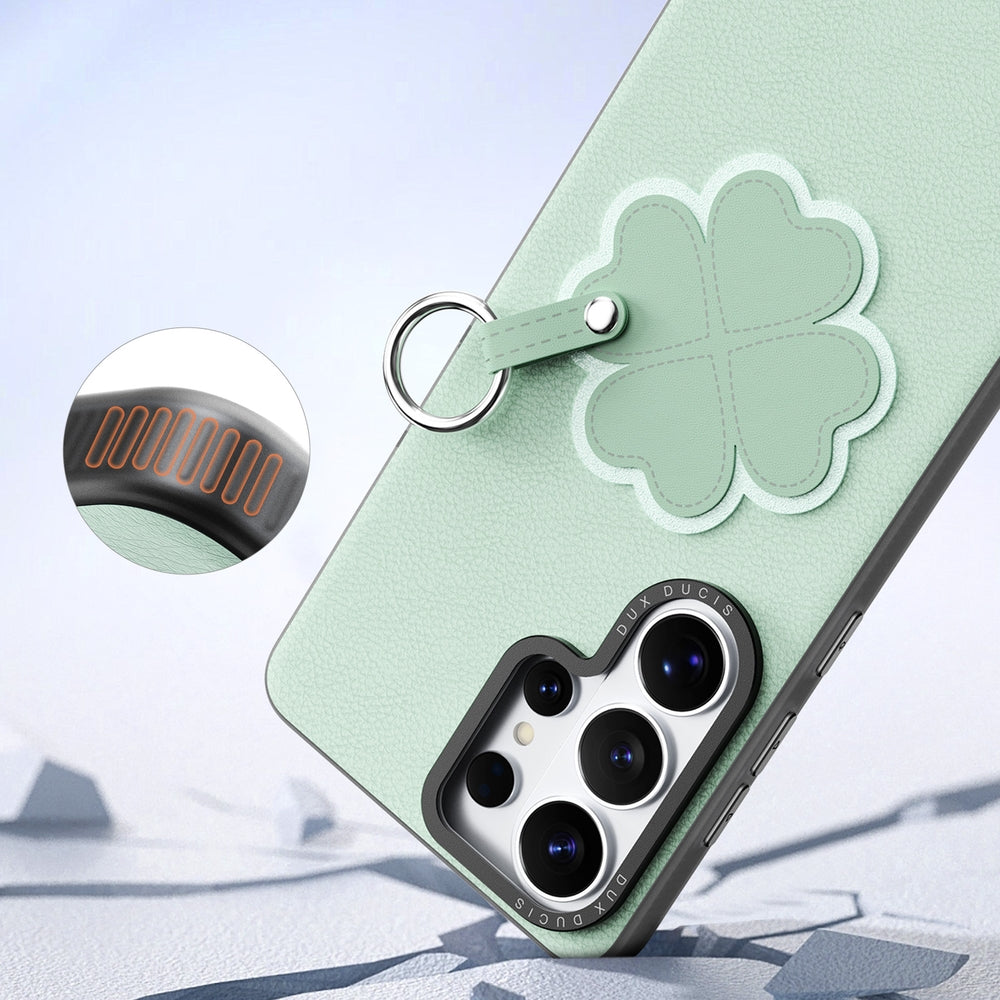 Handyhülle mit Trageband für Galaxy S26 Ultra, Dux Ducis Luvy, Grün mit Klee