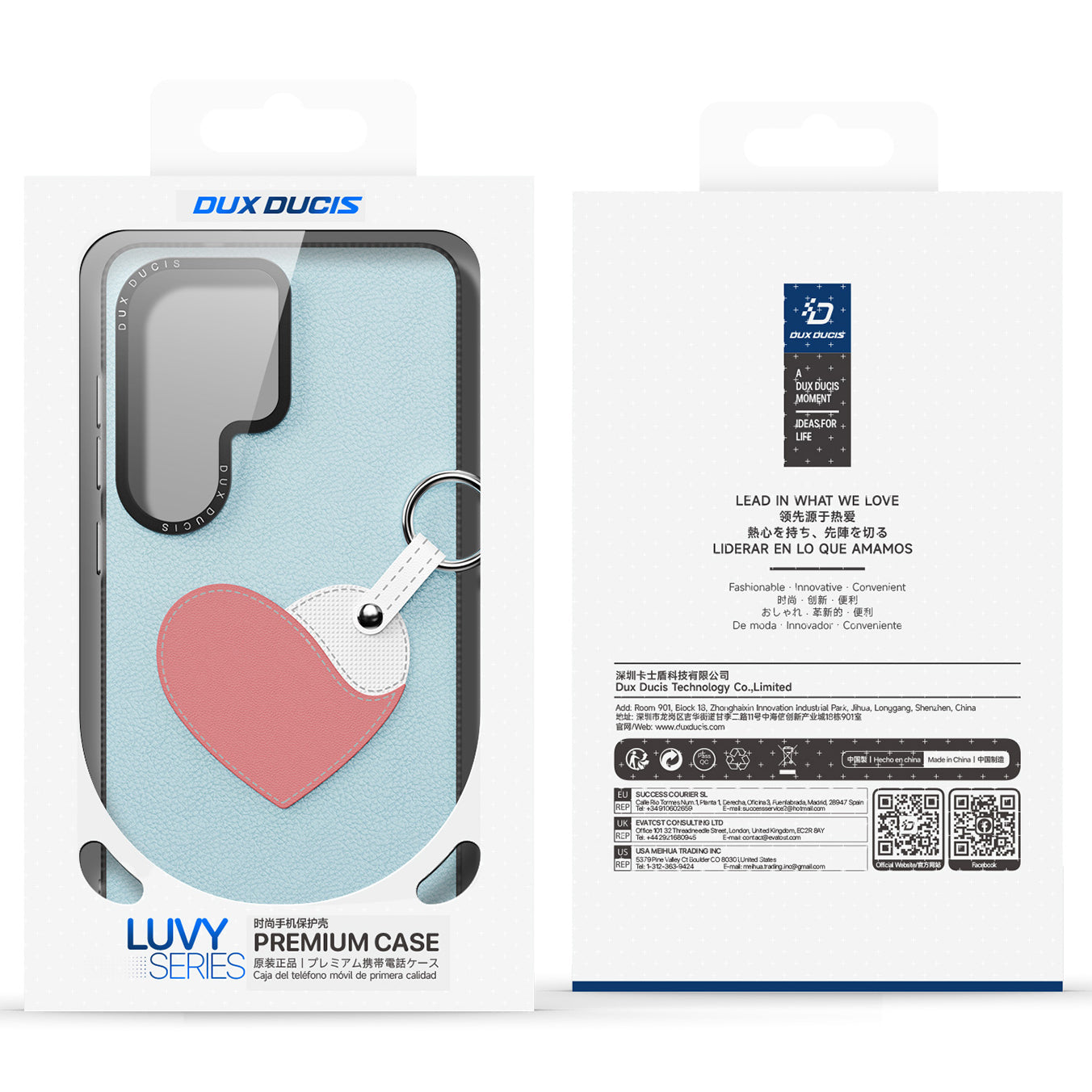 Handyhülle mit Trageband für Galaxy S26 Ultra, Dux Ducis Luvy, Blau mit Rosa Herz