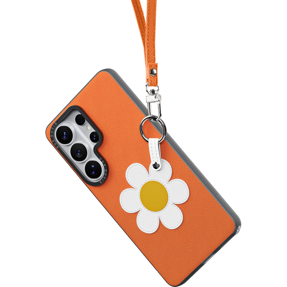 Handyhülle mit Trageband für Galaxy S26 Ultra, Dux Ducis Luvy, Orange mit Gänseblümchen