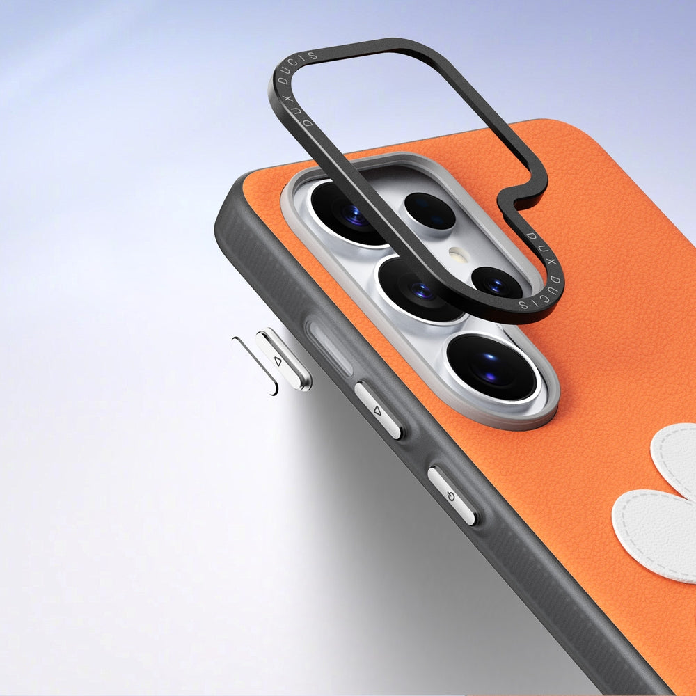 Handyhülle mit Trageband für Galaxy S26 Ultra, Dux Ducis Luvy, Orange mit Gänseblümchen