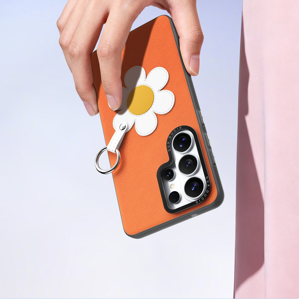 Handyhülle mit Trageband für Galaxy S26 Ultra, Dux Ducis Luvy, Orange mit Gänseblümchen