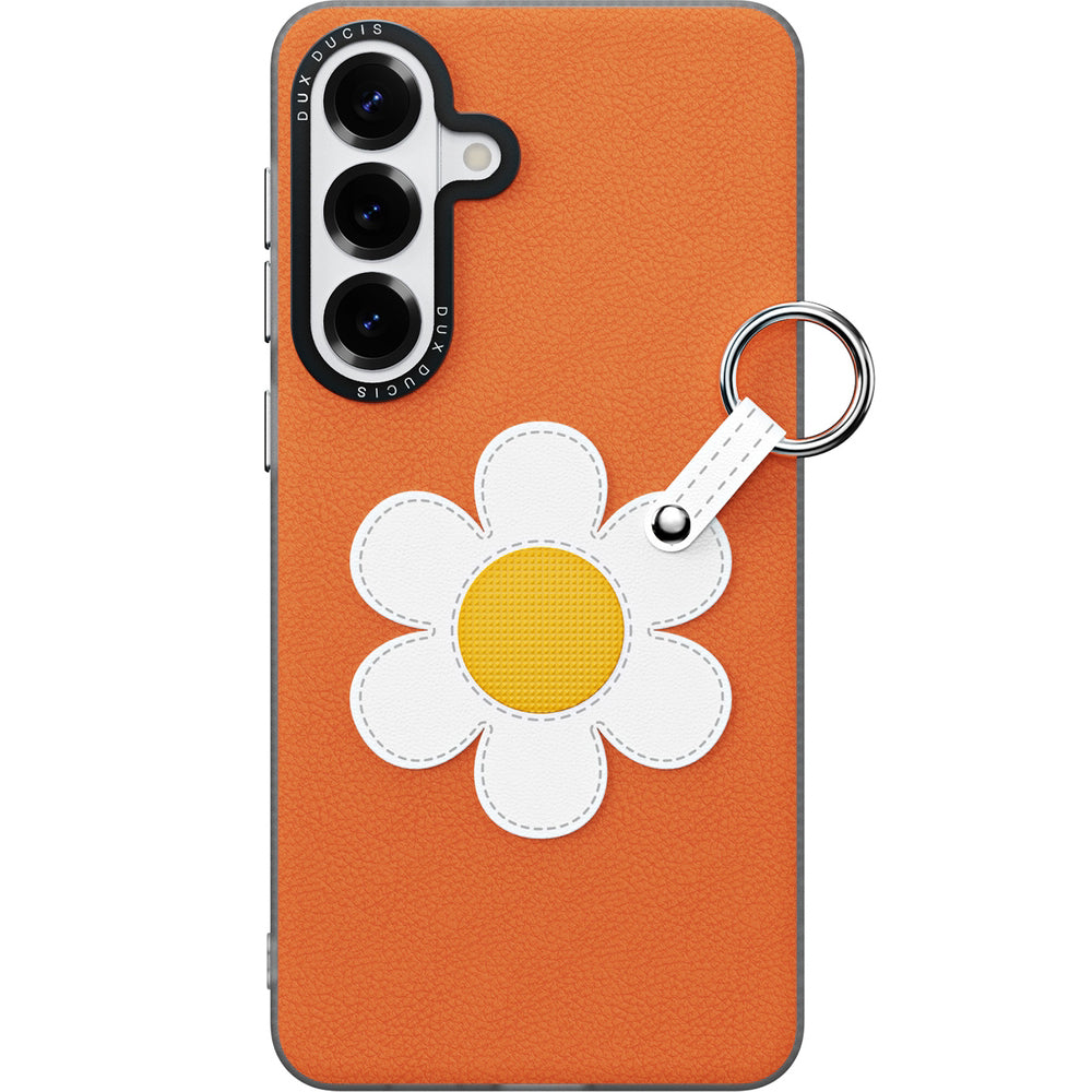 Handyhülle mit Trageband für Galaxy S26, Dux Ducis Luvy, Orange mit Gänseblümchen