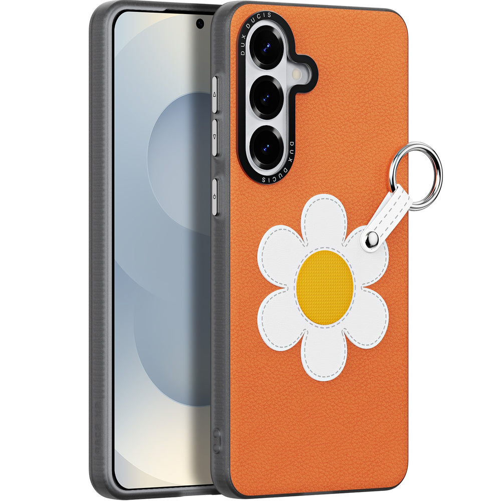 Handyhülle mit Trageband für Galaxy S26, Dux Ducis Luvy, Orange mit Gänseblümchen