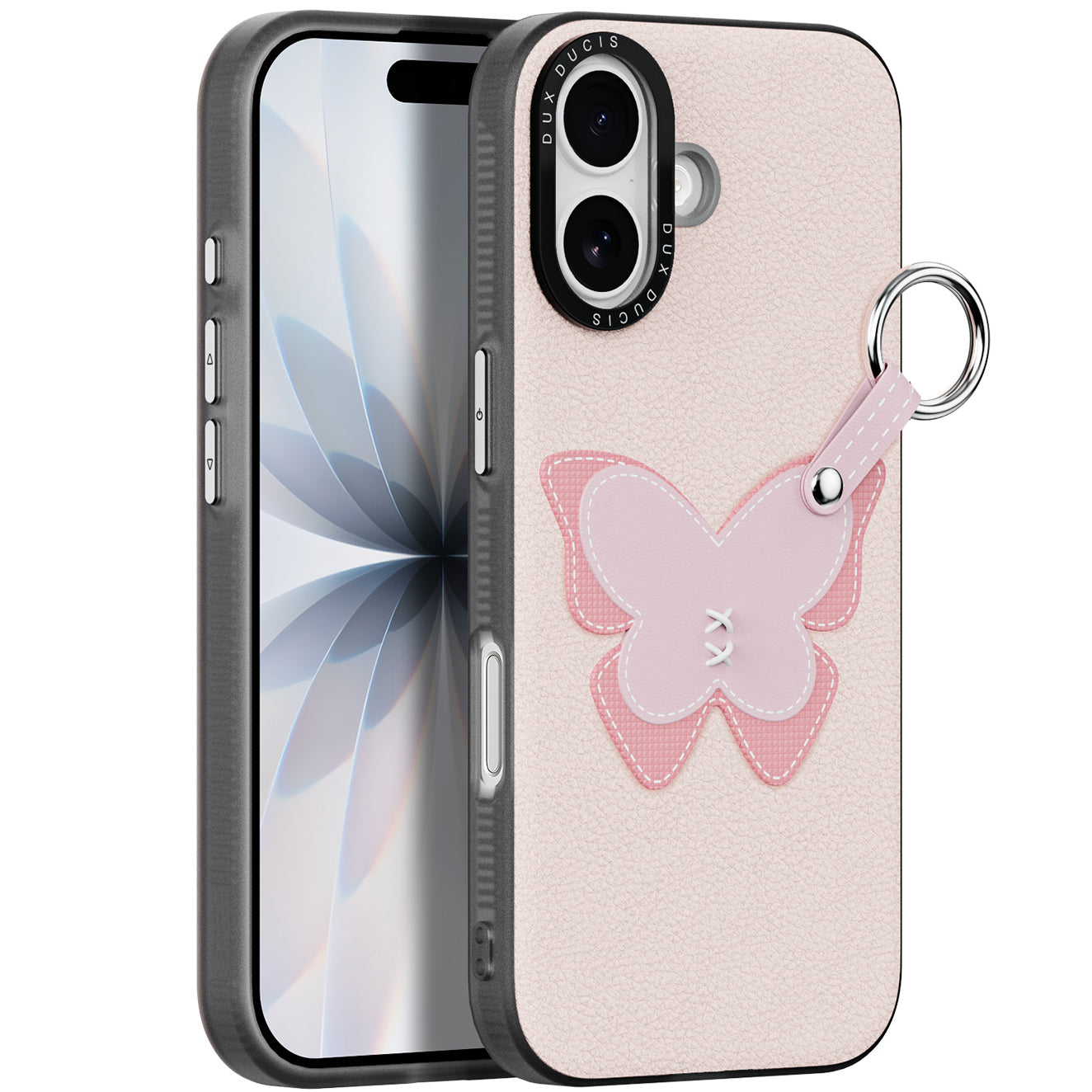 Handyhülle mit Trageband für iPhone 17, Dux Ducis Luvy, Rosa mit Schmetterling