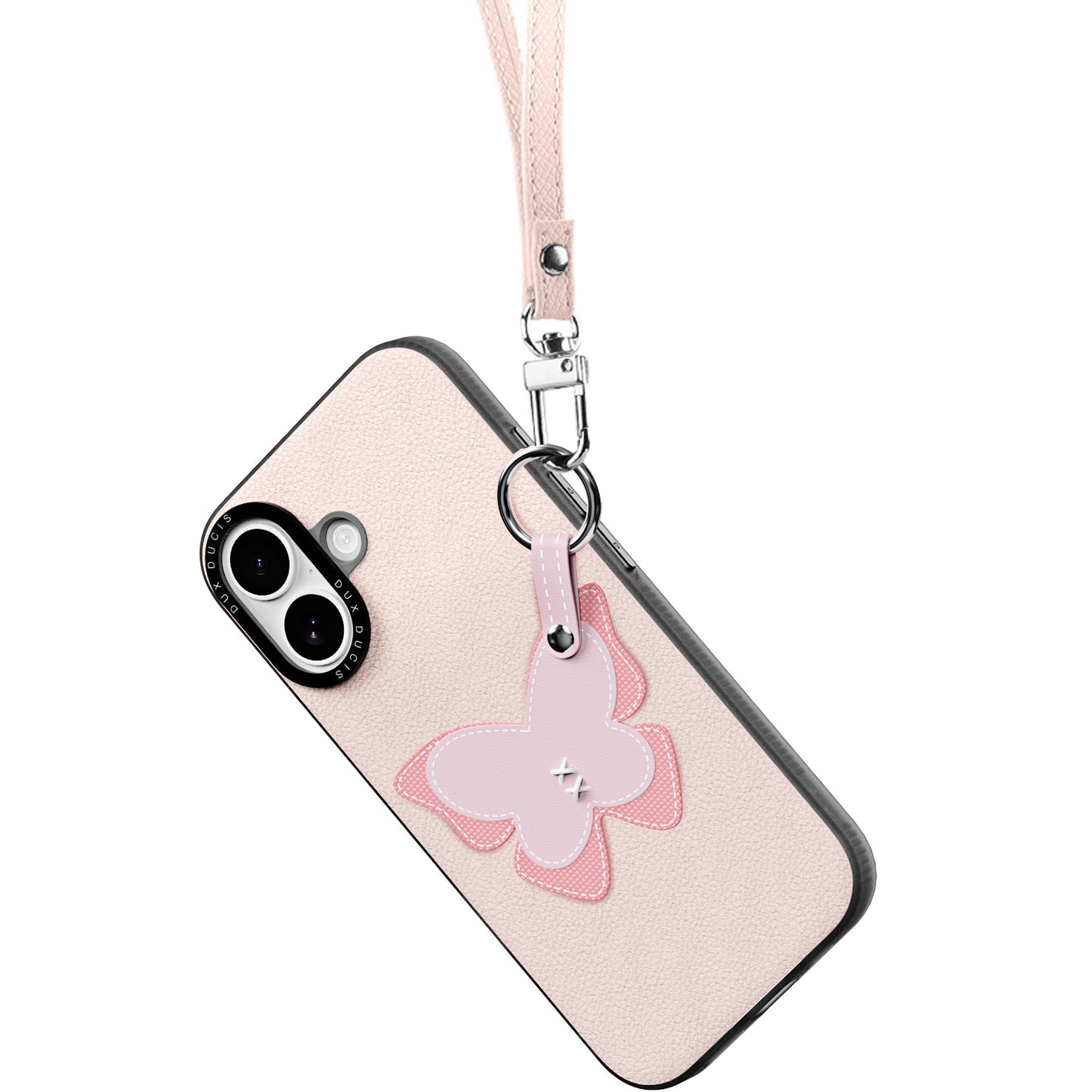 Handyhülle mit Trageband für iPhone 17, Dux Ducis Luvy, Rosa mit Schmetterling
