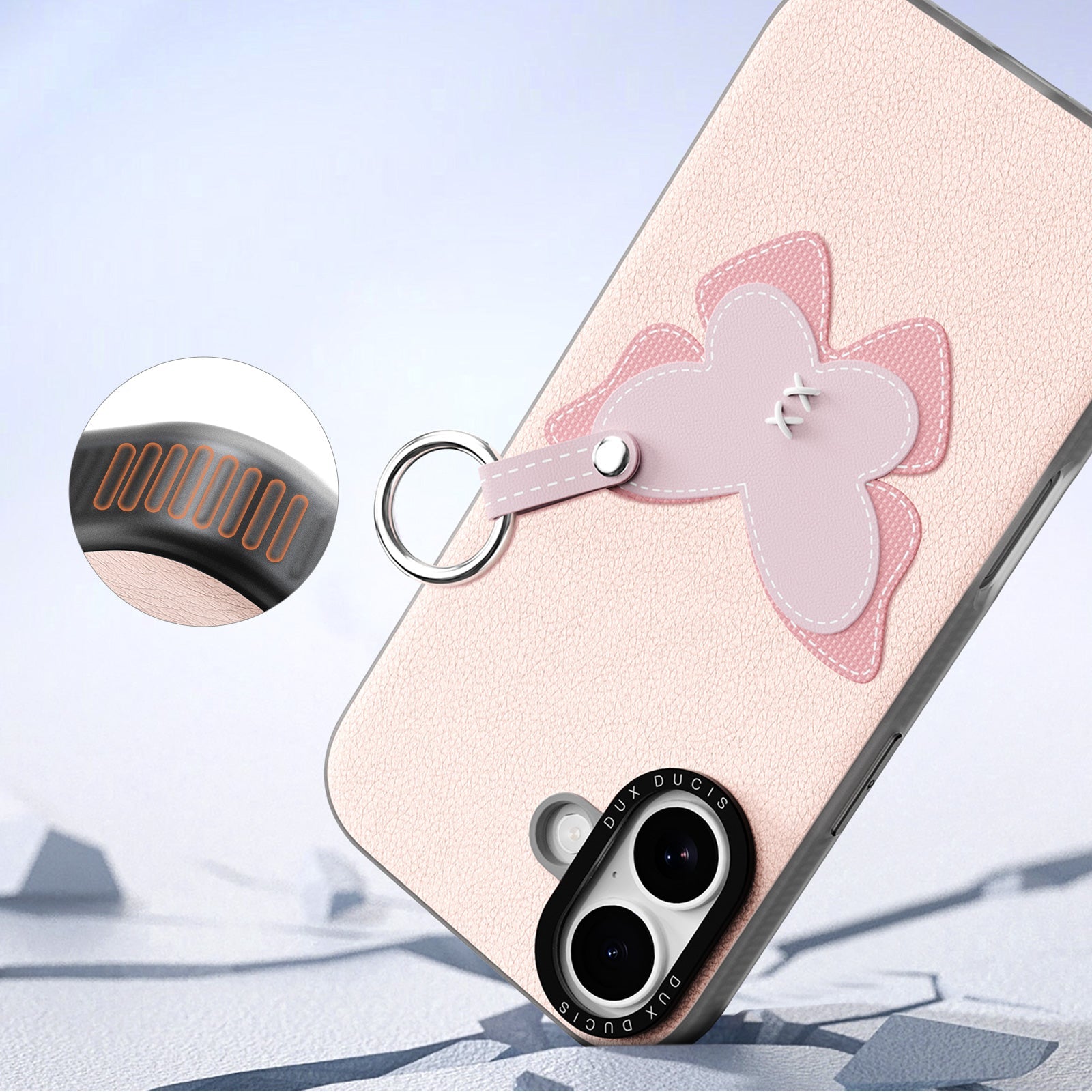 Handyhülle mit Trageband für iPhone 17, Dux Ducis Luvy, Rosa mit Schmetterling