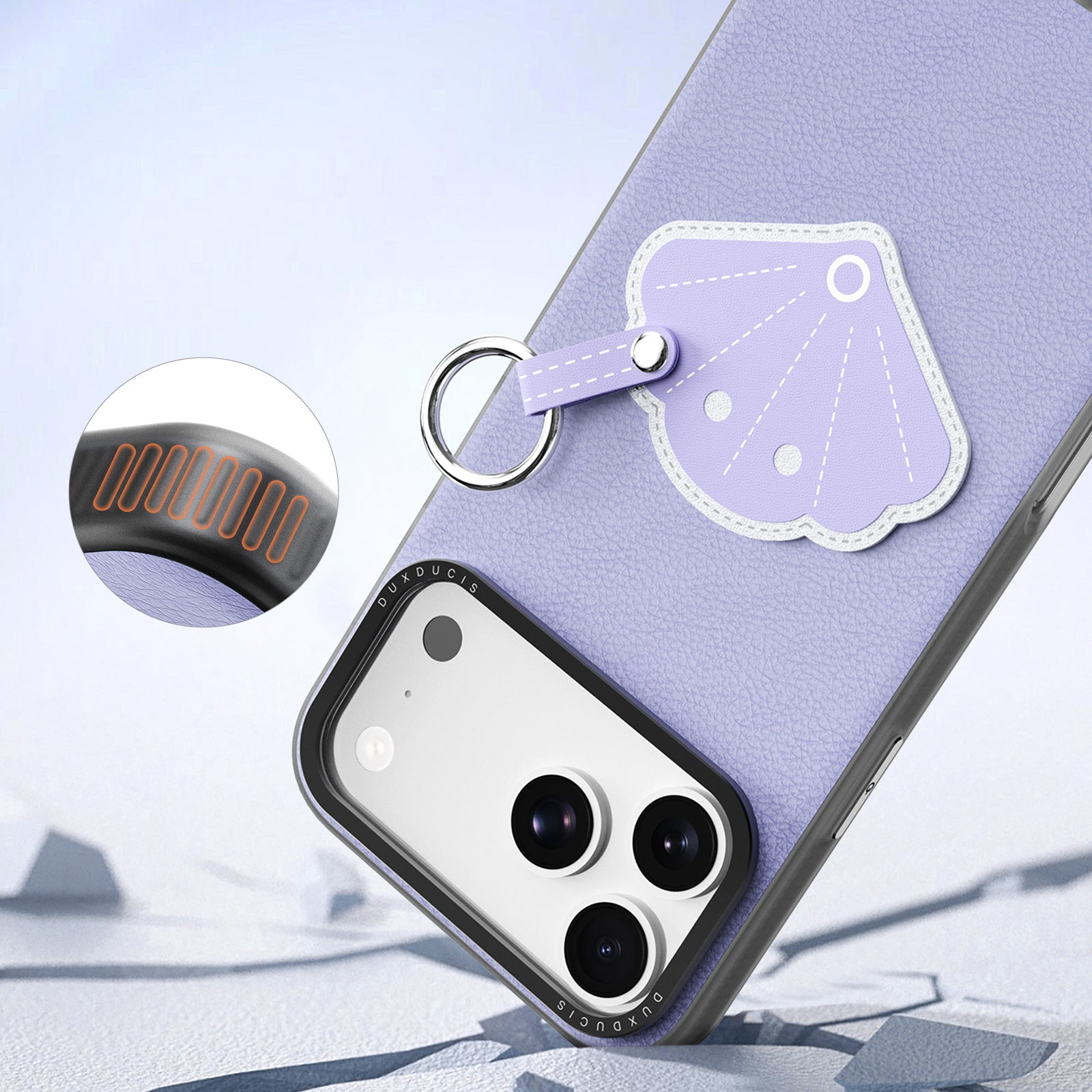 Handyhülle mit Trageband für iPhone 17 Pro, Dux Ducis Luvy, Violett mit Muschel