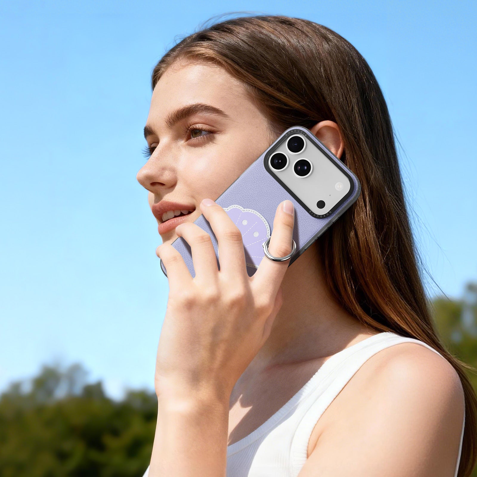 Handyhülle mit Trageband für iPhone 17 Pro, Dux Ducis Luvy, Violett mit Muschel