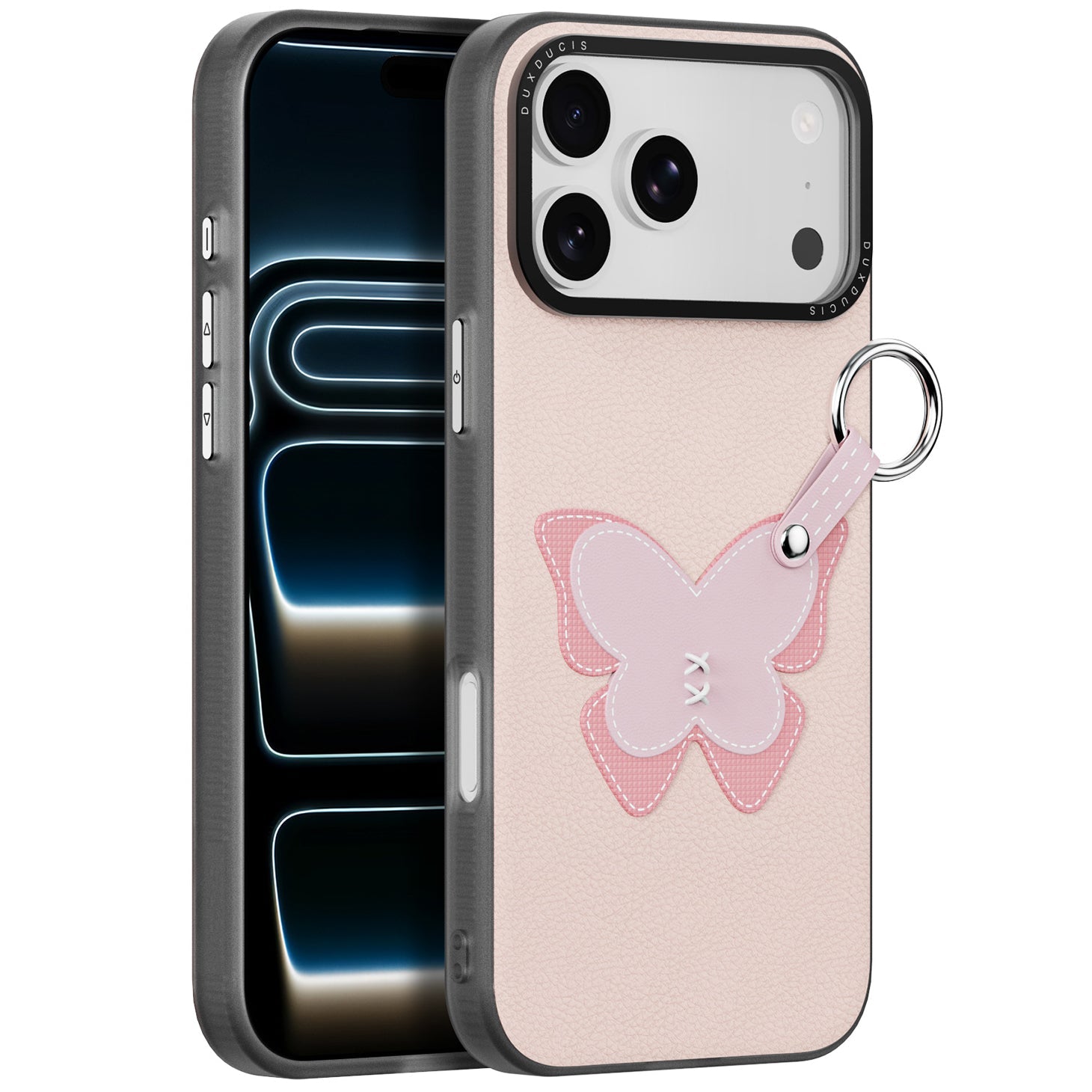 Handyhülle mit Trageband für iPhone 17 Pro Max, Dux Ducis Luvy, Rosa mit Schmetterling
