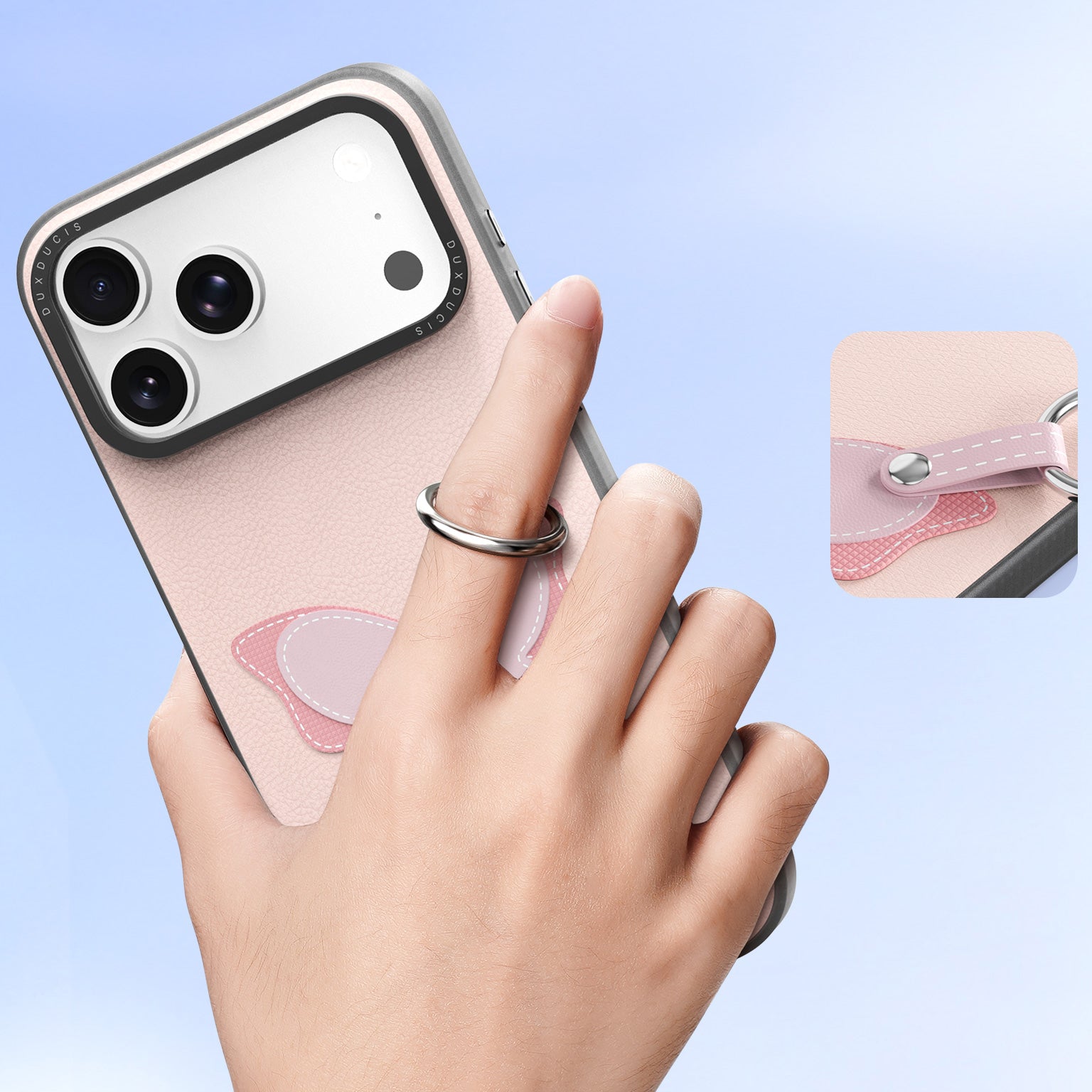 Handyhülle mit Trageband für iPhone 17 Pro Max, Dux Ducis Luvy, Rosa mit Schmetterling